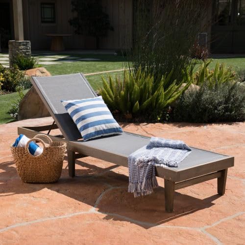 strAumptious Summerland Chaise Lounge for Relaxing Outdoor Comfort, Weather-Resistant Design in Teak and Grey Mesh, Patios and Backyards