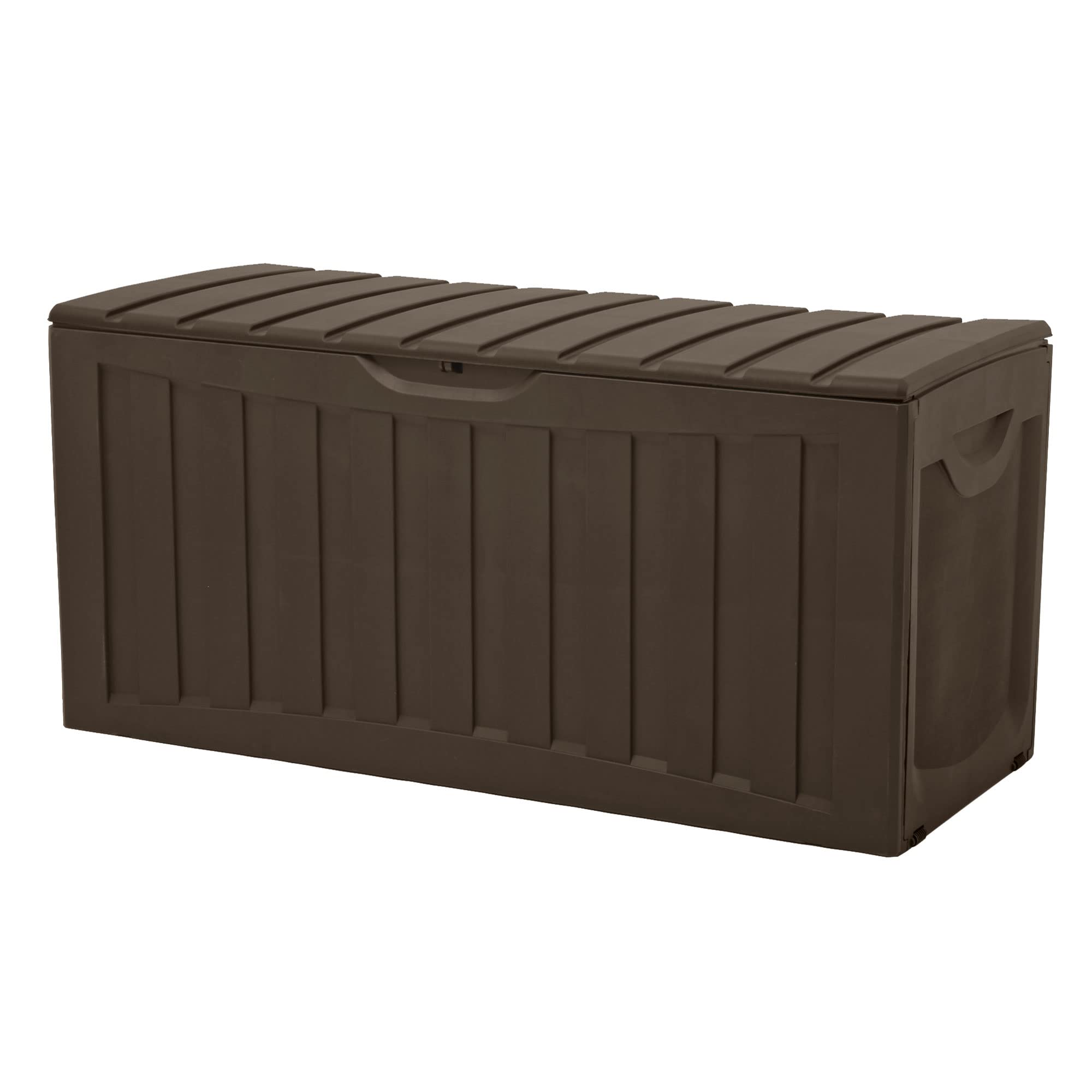 Ram Quality Products 71 Gallon Plastic Outdoor Backyard Storage Bin Deck Box for Patio Furniture Cushions,Tools, and Pool Accessories, Brown