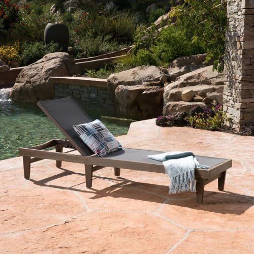 strAumptious Summerland Chaise Lounge for Relaxing Outdoor Comfort, Weather-Resistant Design in Teak and Grey Mesh, Patios and Backyards