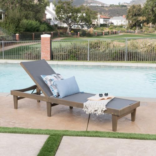 strAumptious Summerland Chaise Lounge for Relaxing Outdoor Comfort, Weather-Resistant Design in Teak and Grey Mesh, Patios and Backyards
