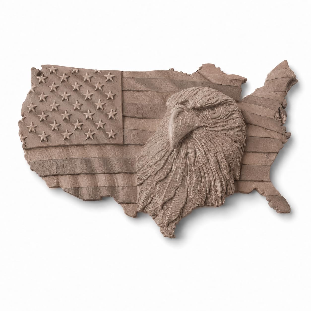 American Flag Eagle Wall Decor, Wood Colored | 3D Patriotic USA Map Wall Mount, Raised Eagle Stars and Stripes, July 4th Independence Day Decor, 12 Inch