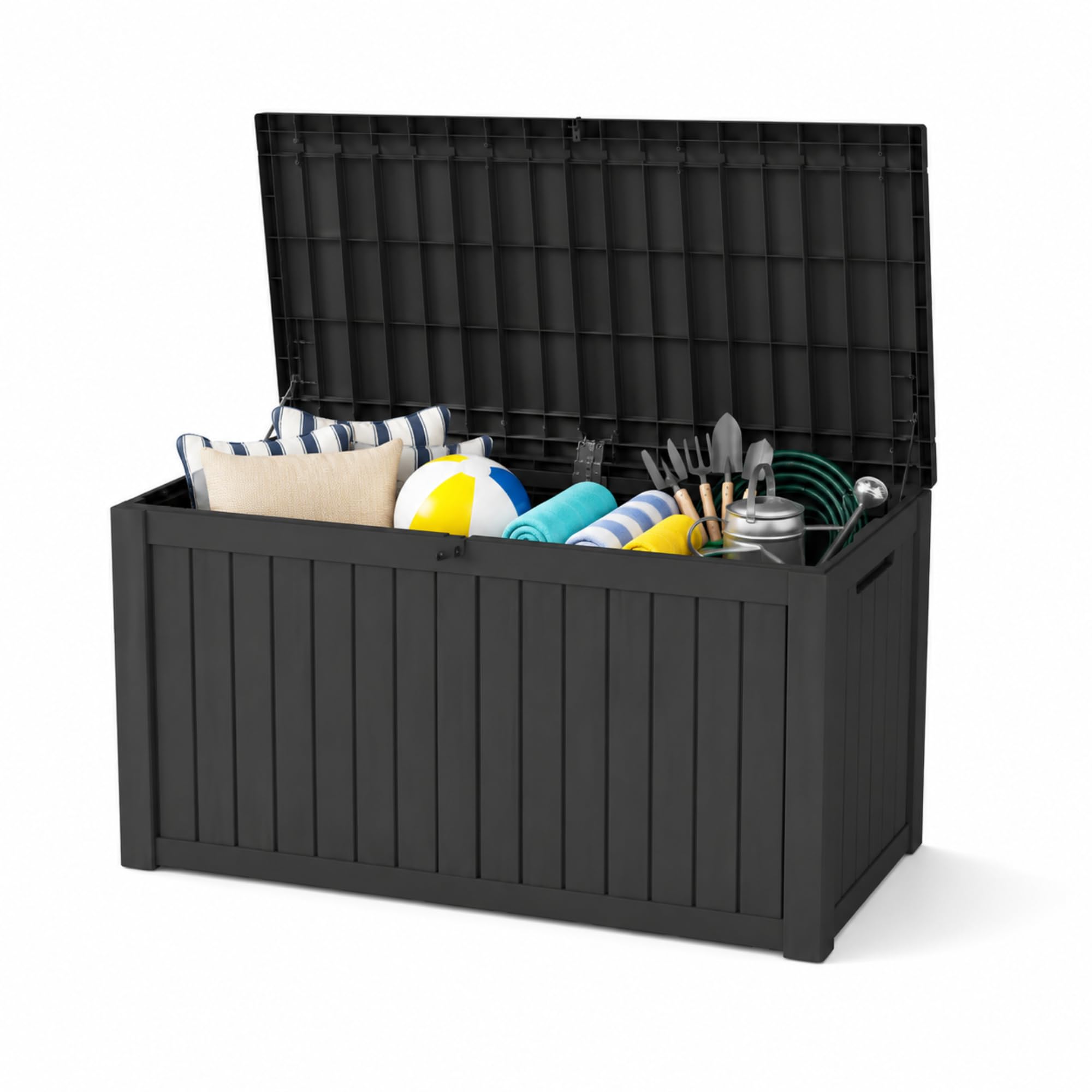 80 Gallon Deck Box with Wheels, Waterproof Resin Outdoor Storage, Easy Assembly, Rolling Bin for Patio Cushions, Pool Toys & Garden Tools, Brown