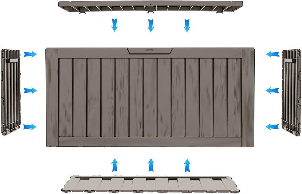 80 Gallon Deck Box with Wheels, Waterproof Resin Outdoor Storage, Easy Assembly, Rolling Bin for Patio Cushions, Pool Toys & Garden Tools, Brown