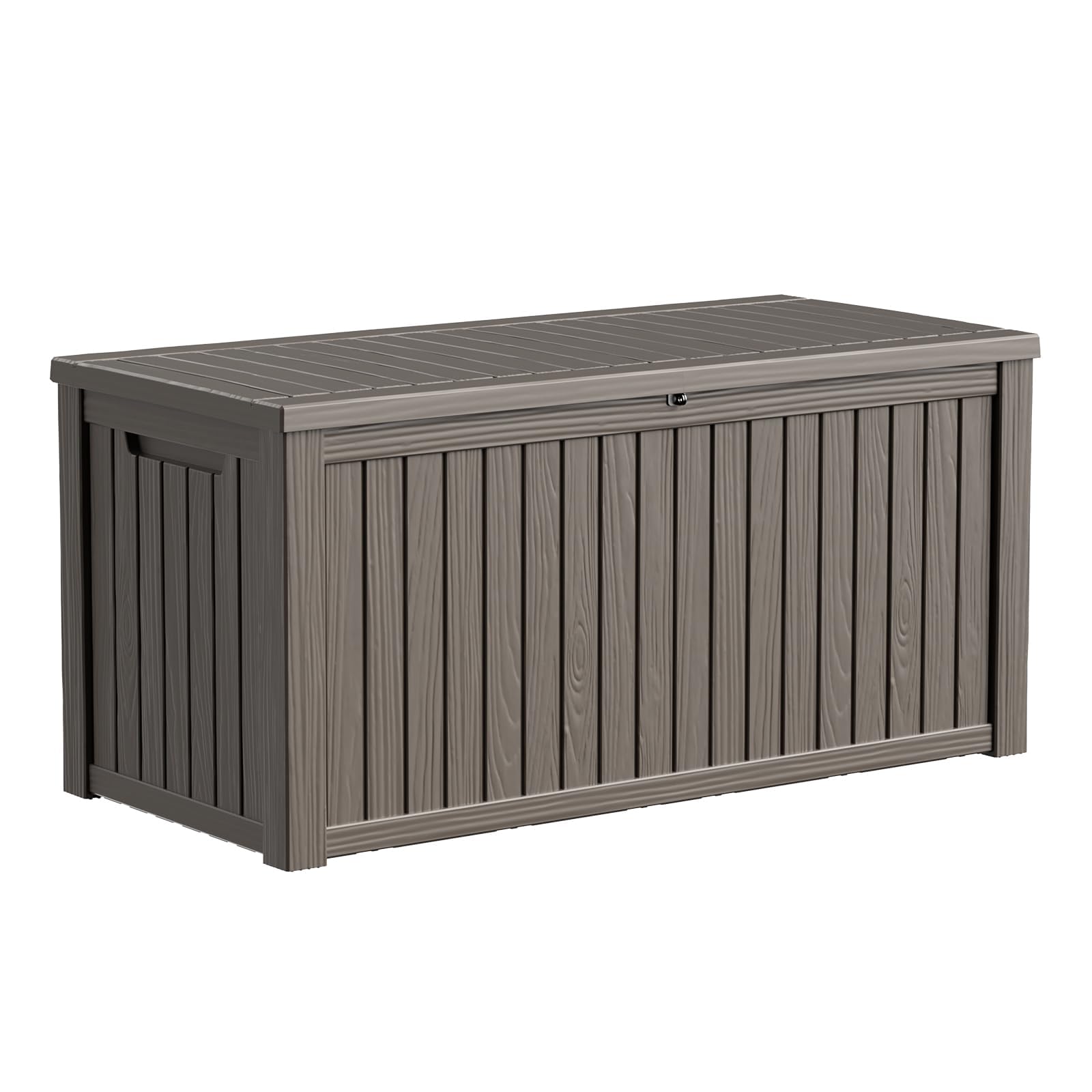 PatioZen 31 Gallon Wicker Pattern Resin Deck Box, Lockable Patio Outdoor Storage Box for Furniture, Garden Tools and Tools Storage, Waterproof Outside Storage Box (Grey)