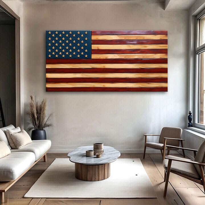 TAILORED CANVASES Old Glory American Flag Wall Art, Vintage Rustic Canvas for Home or Office, Framed Wall Decor, Large Patriotic Artwork for Indoor or Outdoor Display 10x20