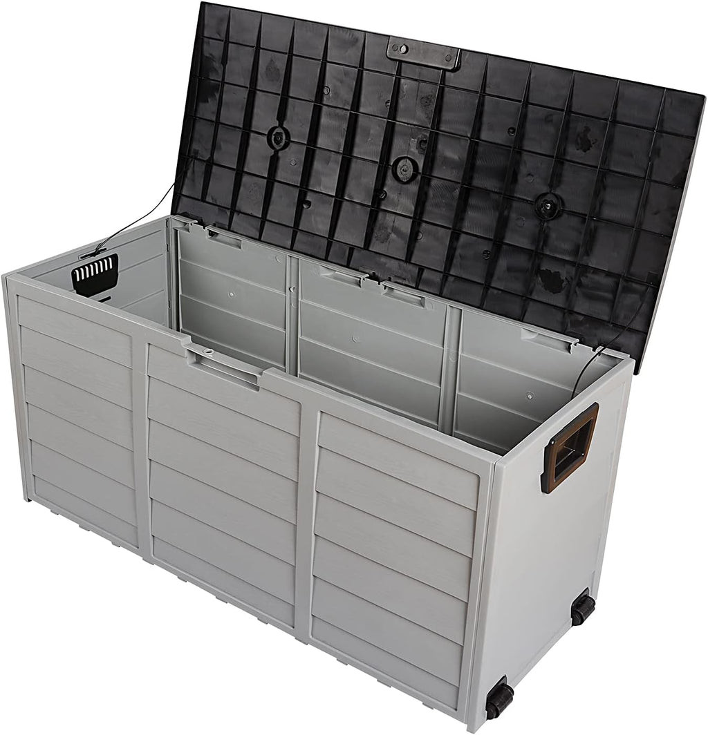 Extra-Large 75 Gallon Outdoor Storage Deck Box – Weather-Resistant Plastic Chest for Patio Cushions, Tools, Toys & Garden Supplies, Lockable Seat Design
