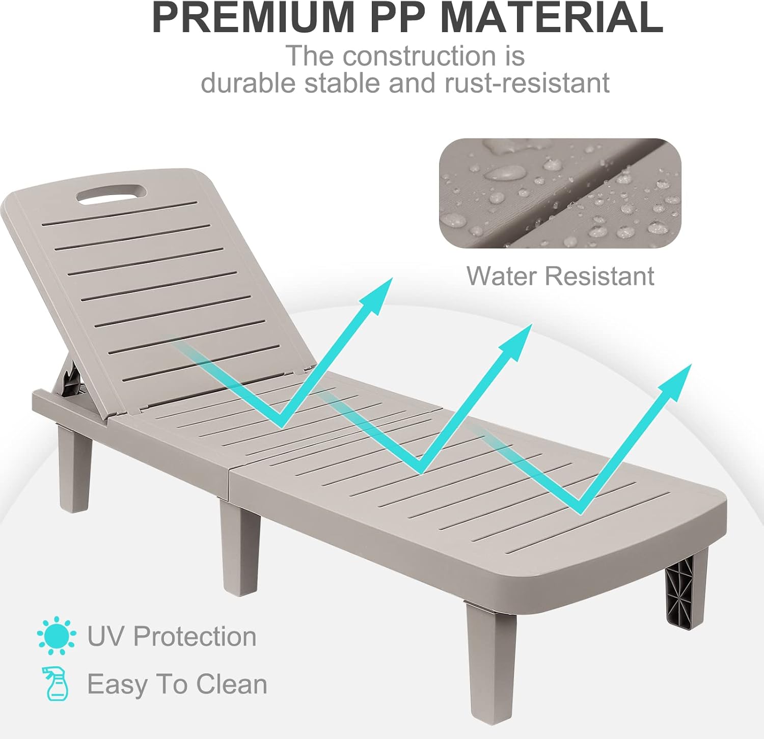 Outdoor Chaise Lounge Set of 4, Waterproof Resin Lounge Chairs for Outside w/Adjustable 5 Positions All Weather Use Recliner Chair for Patio, Poolside, Beach, Yard, Grey