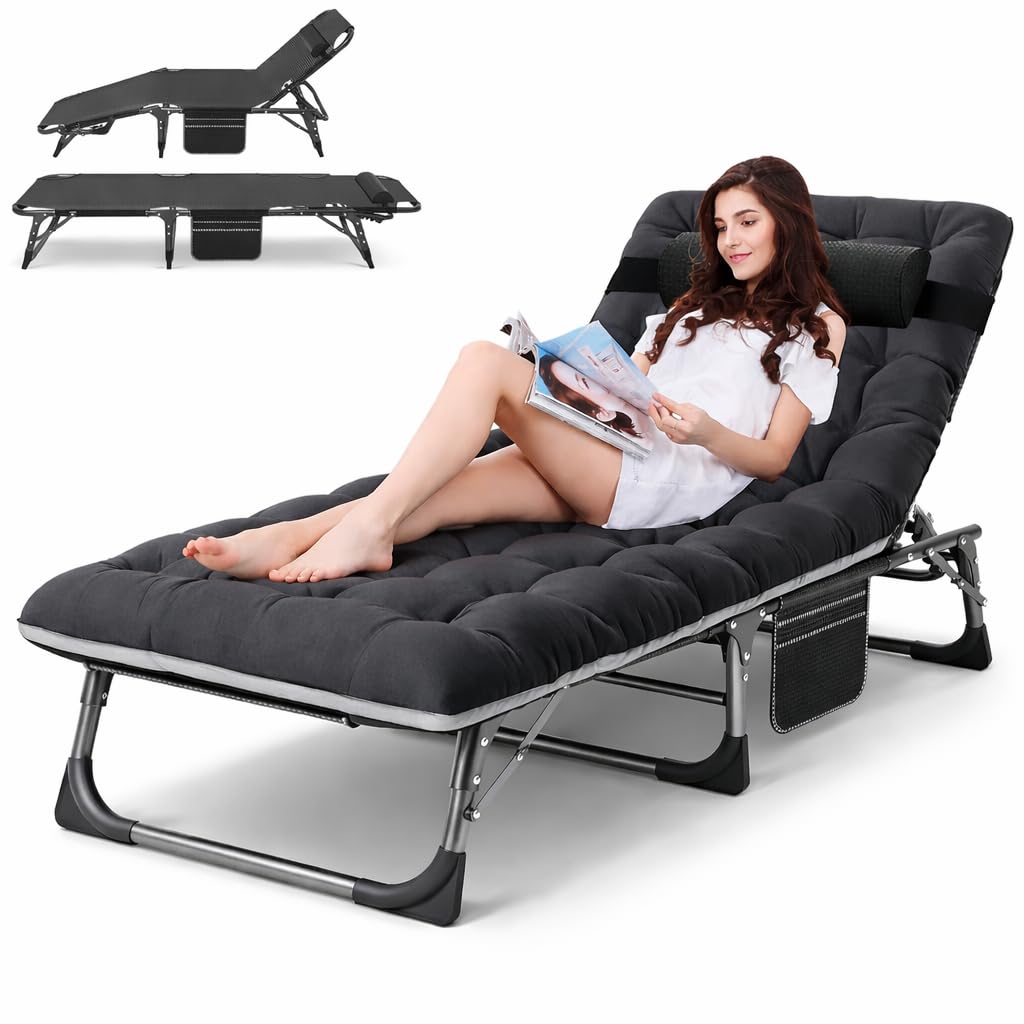 ABORON Chaise Lounge Chair,5 Positions Padded Outdoor Tanning Chair,Heavy Duty Portable Lounge Chair for Outdoor Sunbathing Patio Pool Lawn Deck Poolside,Support up to 440 Lbs