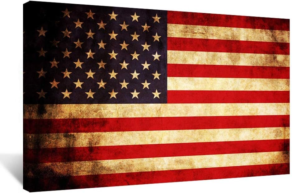 KREATIVE ARTS Gallery Wrap Canvas Prints Large Size Vintage America Flag Canvas Wall Art Honored Nation Symbol Picture Framed and Stretched USA Flag Poster for Home Office Decor Rustic 24"x36"