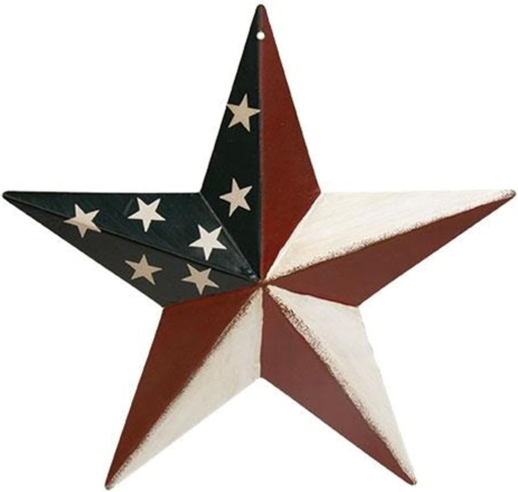 8" Americana Barn Star Red White Blue USA flag Metal star 3D metal wall art no ring Patriotic Western Home Decor Handmade hand painted Craft 8" x 8" x 1" By Egifthome item# EH13569 (8)