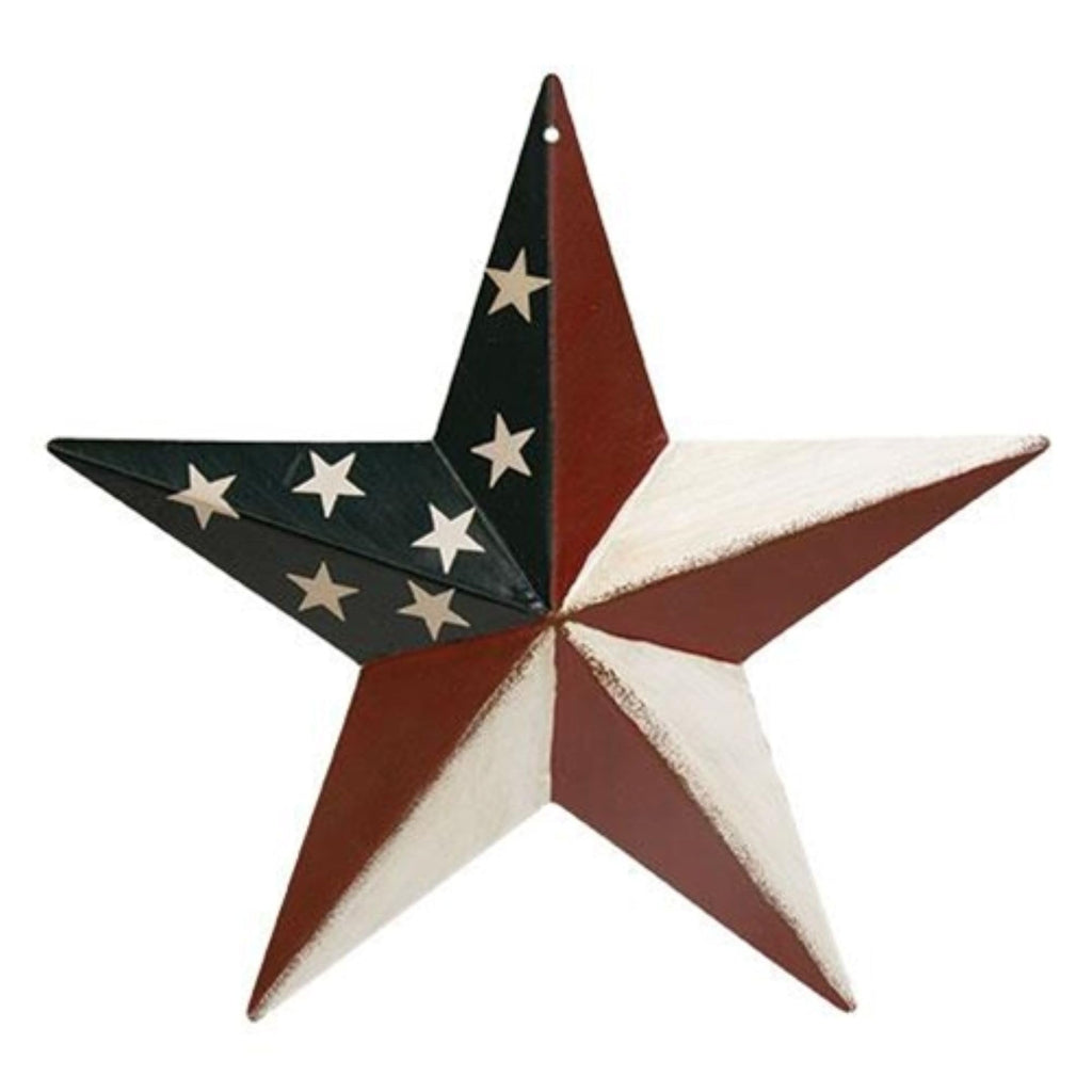 8" Americana Barn Star Red White Blue USA flag Metal star 3D metal wall art no ring Patriotic Western Home Decor Handmade hand painted Craft 8" x 8" x 1" By Egifthome item# EH13569 (8)