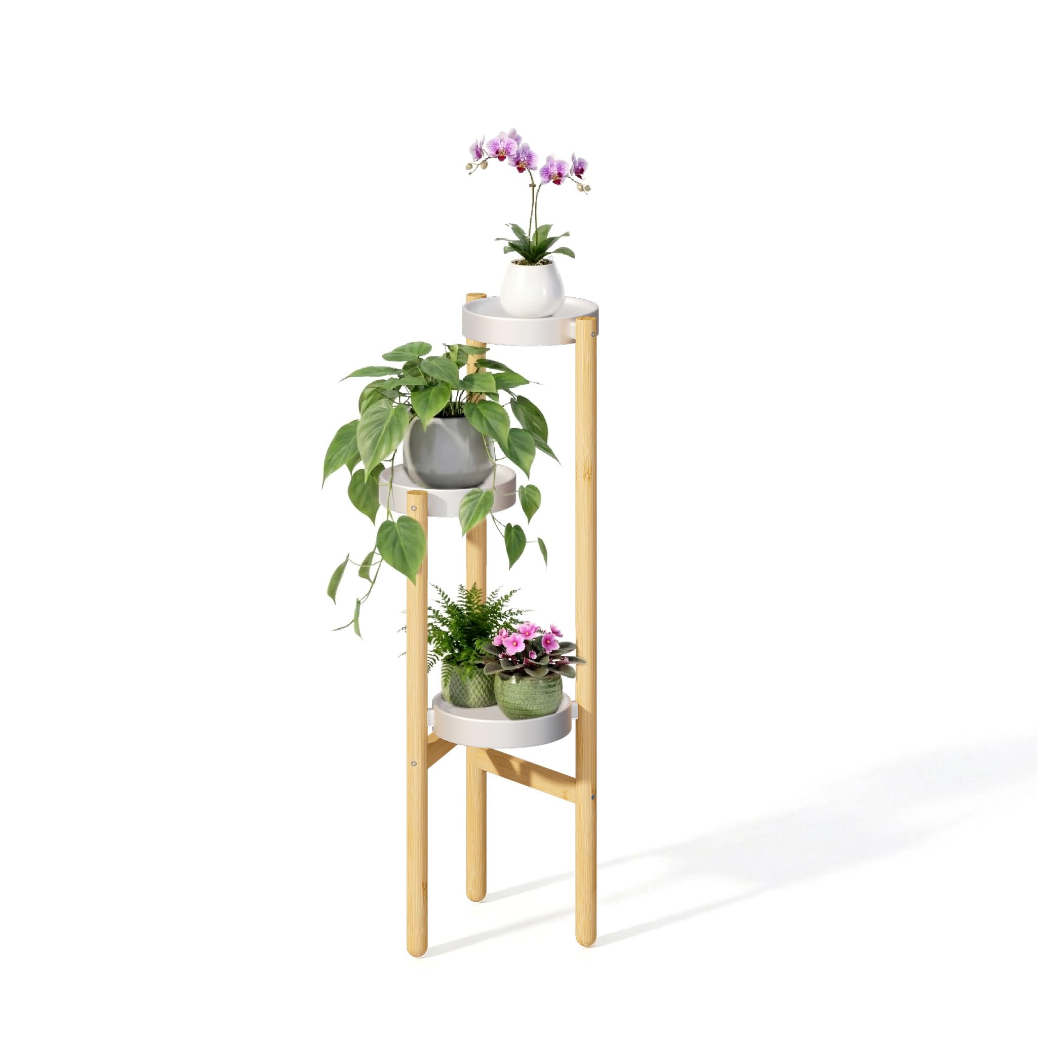 APRTAT Bamboo Plant Stand Indoor, Multi-Level 2 Tier Plant Shelf for Multiple Plants, Wooden Flower Pot Holder for Living Room, Balcony, Window & Patio, Holds 8 Pots, Natural Bamboo (4 Tier Shelf-2)