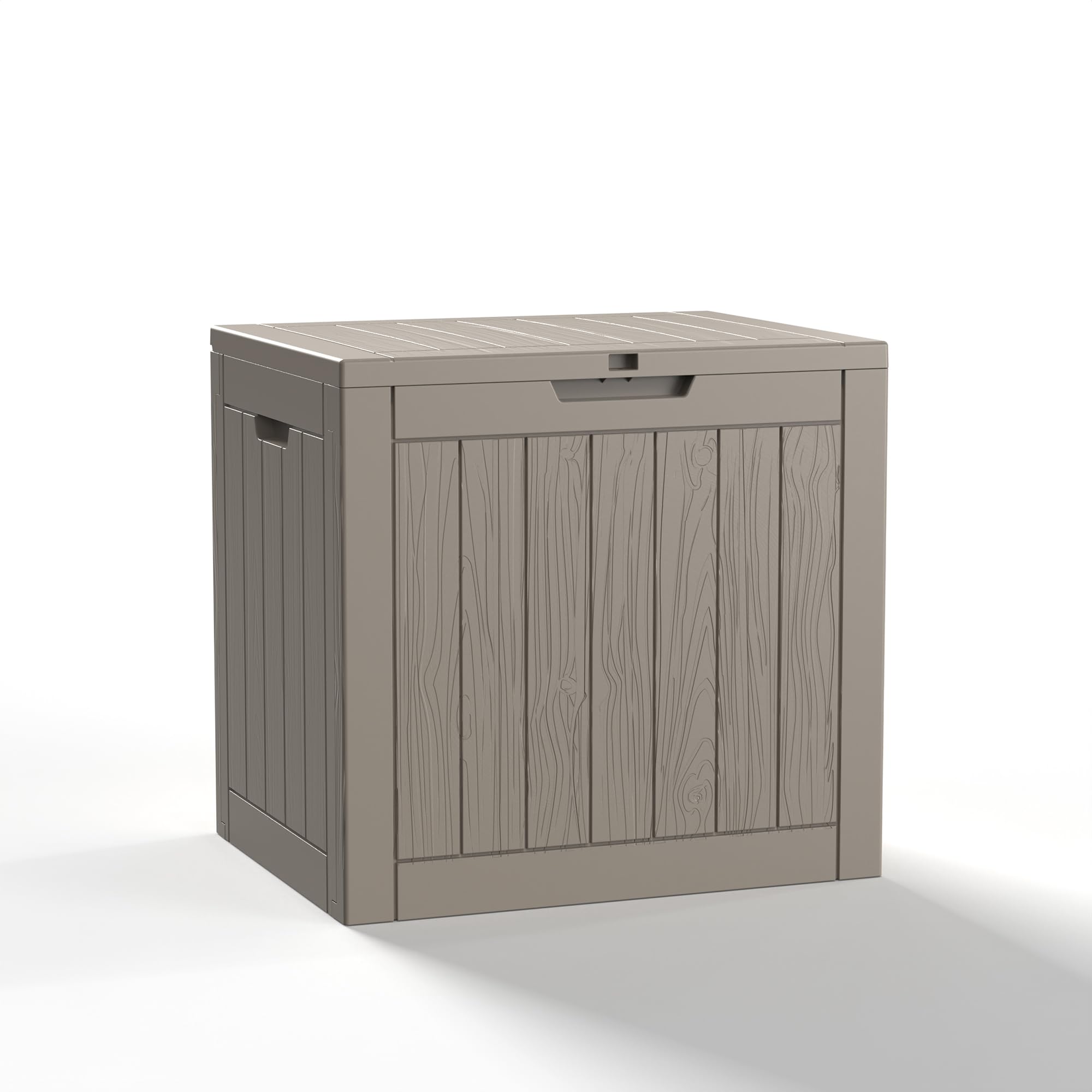 PatioZen 31 Gallon Wicker Pattern Resin Deck Box, Lockable Patio Outdoor Storage Box for Furniture, Garden Tools and Tools Storage, Waterproof Outside Storage Box (Grey)
