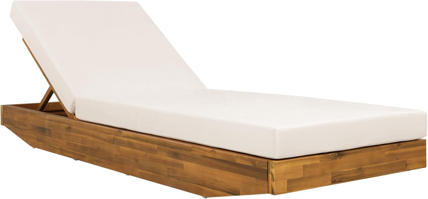 Maril Acacia Wood Chaise Lounge, Adjustable Backrest with Water-Resistant Cushion, Teak & Cream