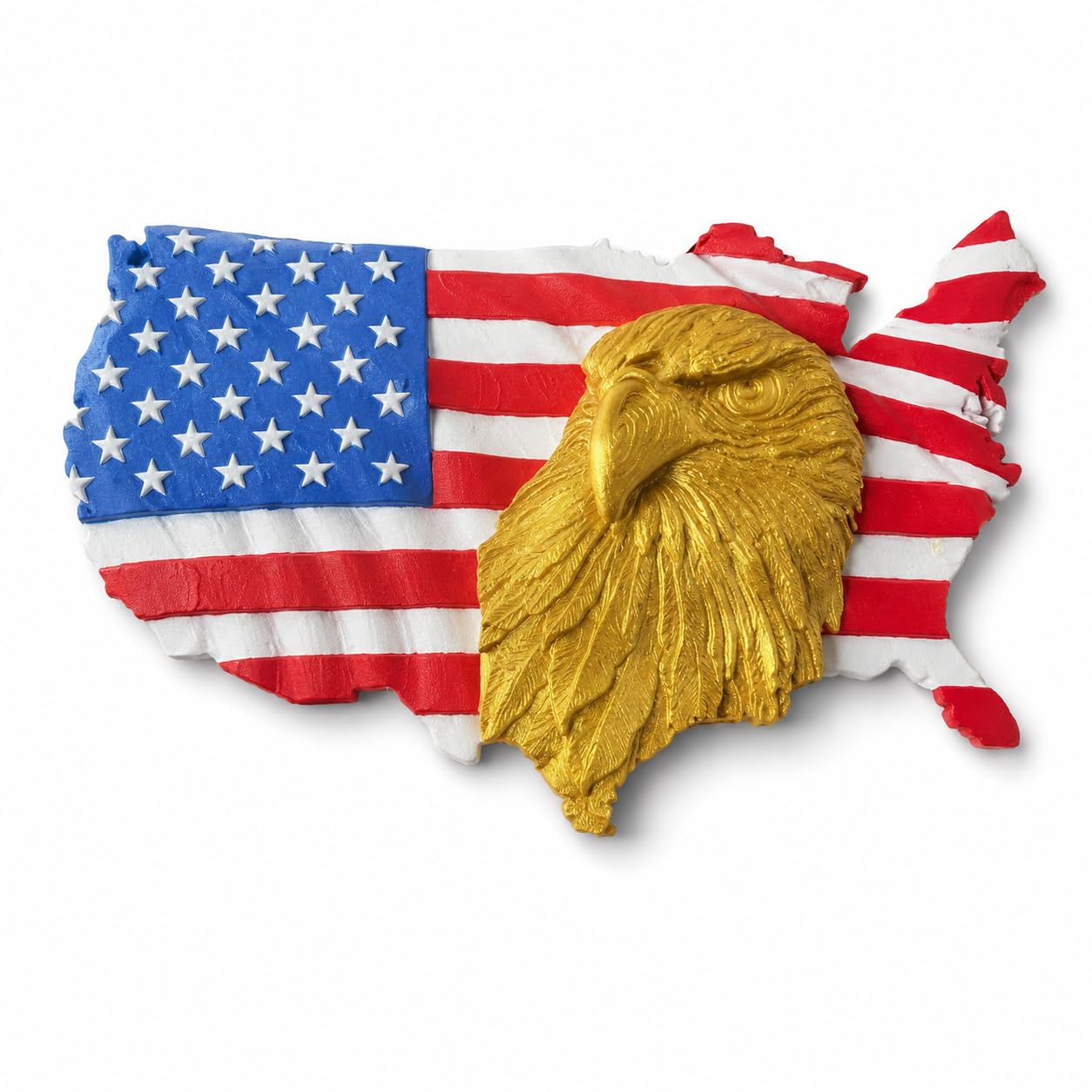 American Flag Eagle Wall Decor, Wood Colored | 3D Patriotic USA Map Wall Mount, Raised Eagle Stars and Stripes, July 4th Independence Day Decor, 12 Inch