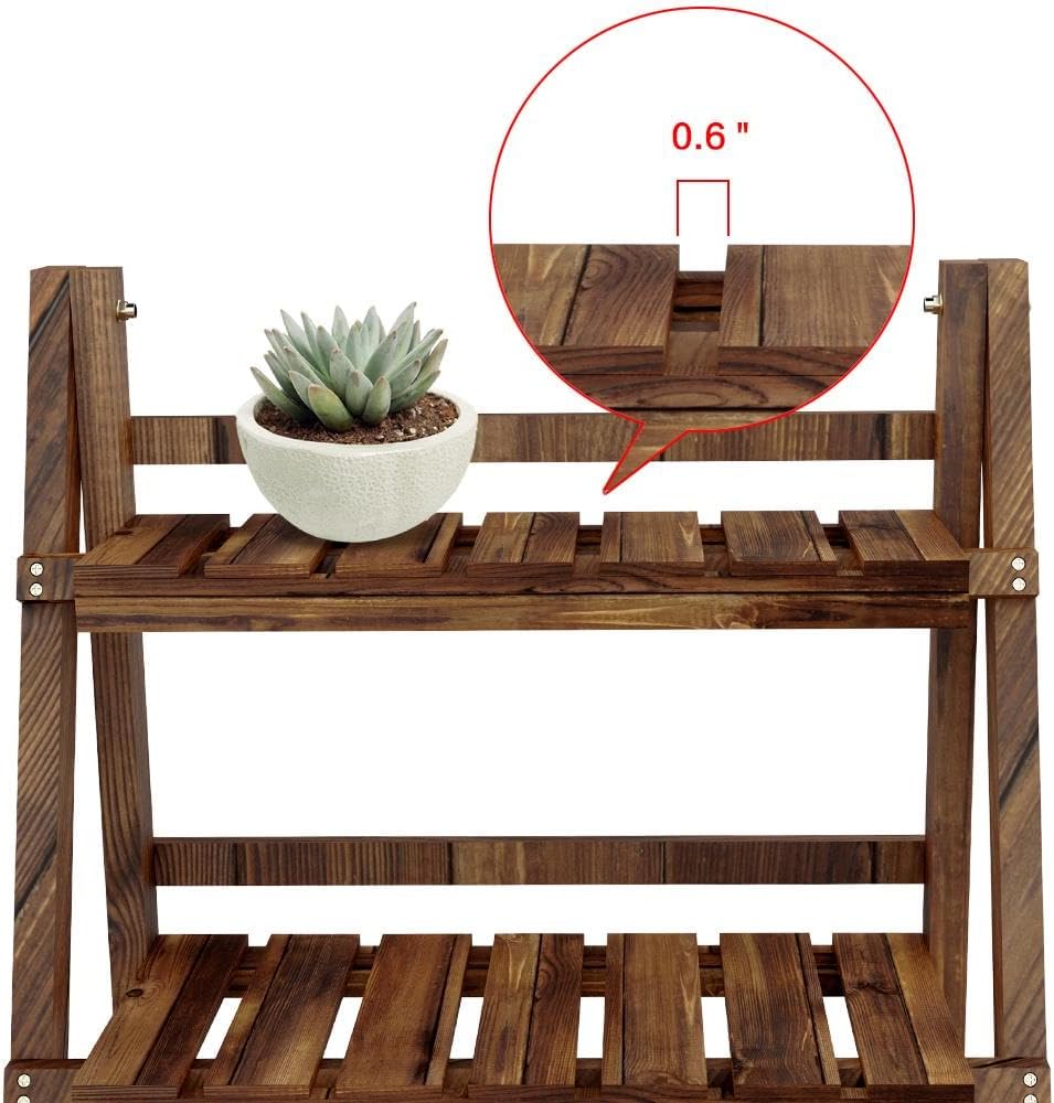 Yaheetech Folding Plant Stand Wooden Foldable Plant Shelf 3-Tier Flower Pot Stand Plants Display Shelf Rack Ladder Garden Indoors Outdoors 23.6 x 15 x 36.6in
