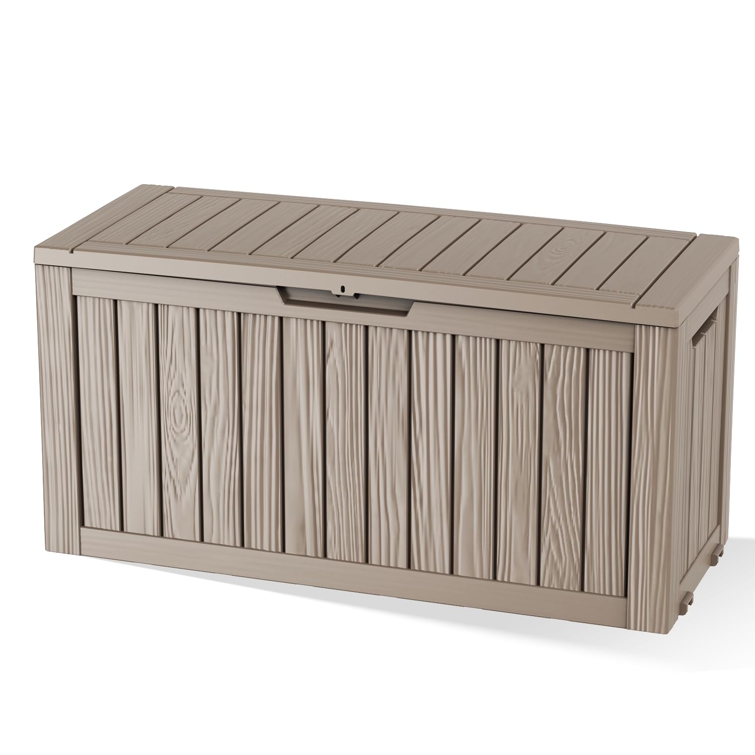 EasyUp 85 Gallon Outdoor Storage Box, Resin Waterproof UV-Resistant Deck Box, Reinforced Stability for Patio, Garden, and Poolside, Striped Black