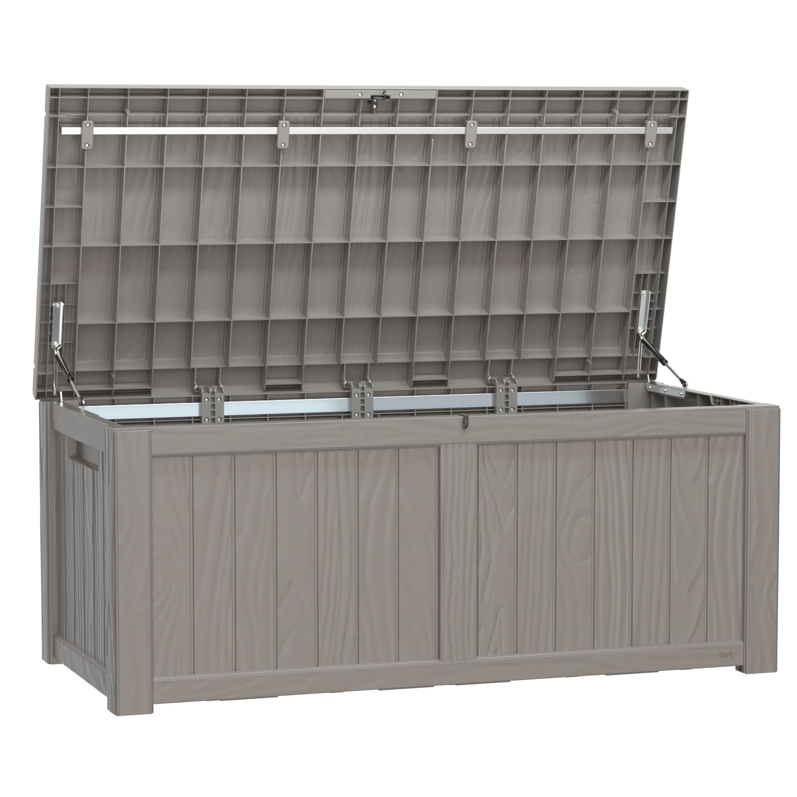 PatioZen 31 Gallon Wicker Pattern Resin Deck Box, Lockable Patio Outdoor Storage Box for Furniture, Garden Tools and Tools Storage, Waterproof Outside Storage Box (Grey)