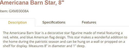 8" Americana Barn Star Red White Blue USA flag Metal star 3D metal wall art no ring Patriotic Western Home Decor Handmade hand painted Craft 8" x 8" x 1" By Egifthome item# EH13569 (8)