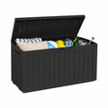 80 Gallon Deck Box with Wheels, Waterproof Resin Outdoor Storage, Easy Assembly, Rolling Bin for Patio Cushions, Pool Toys & Garden Tools, Brown