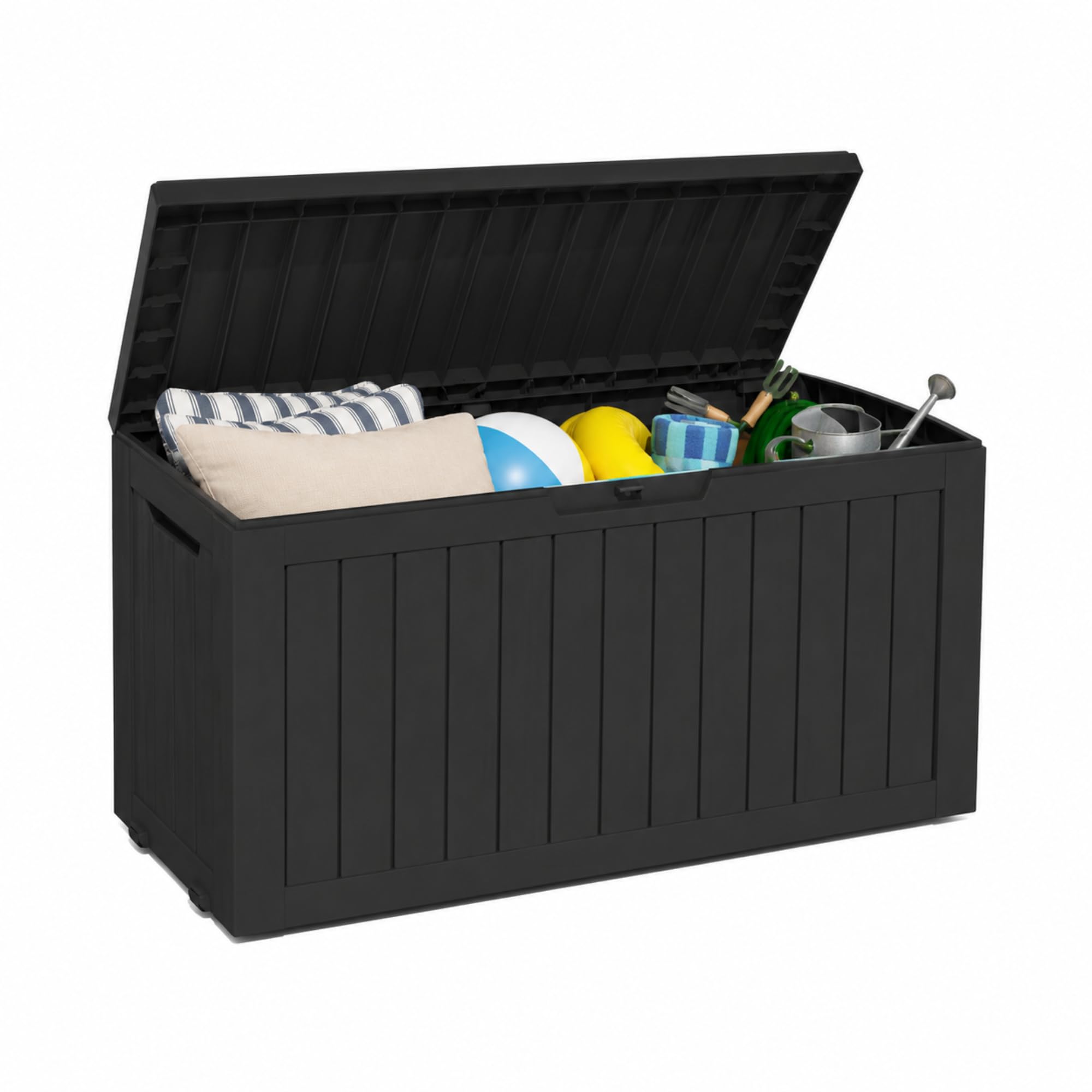80 Gallon Deck Box with Wheels, Waterproof Resin Outdoor Storage, Easy Assembly, Rolling Bin for Patio Cushions, Pool Toys & Garden Tools, Brown