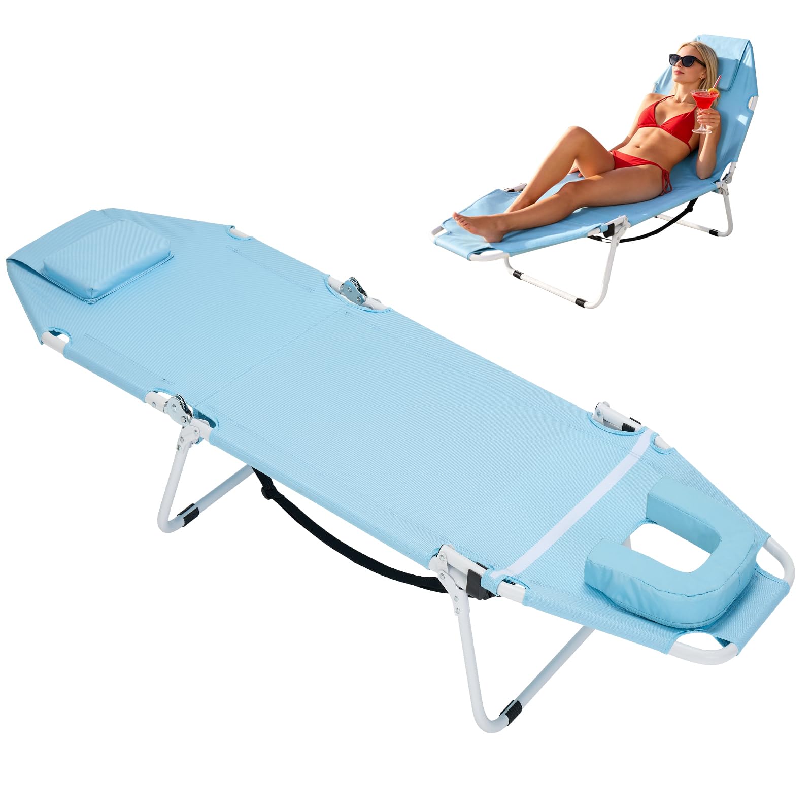 ABORON Chaise Lounge Chair,5 Positions Padded Outdoor Tanning Chair,Heavy Duty Portable Lounge Chair for Outdoor Sunbathing Patio Pool Lawn Deck Poolside,Support up to 440 Lbs