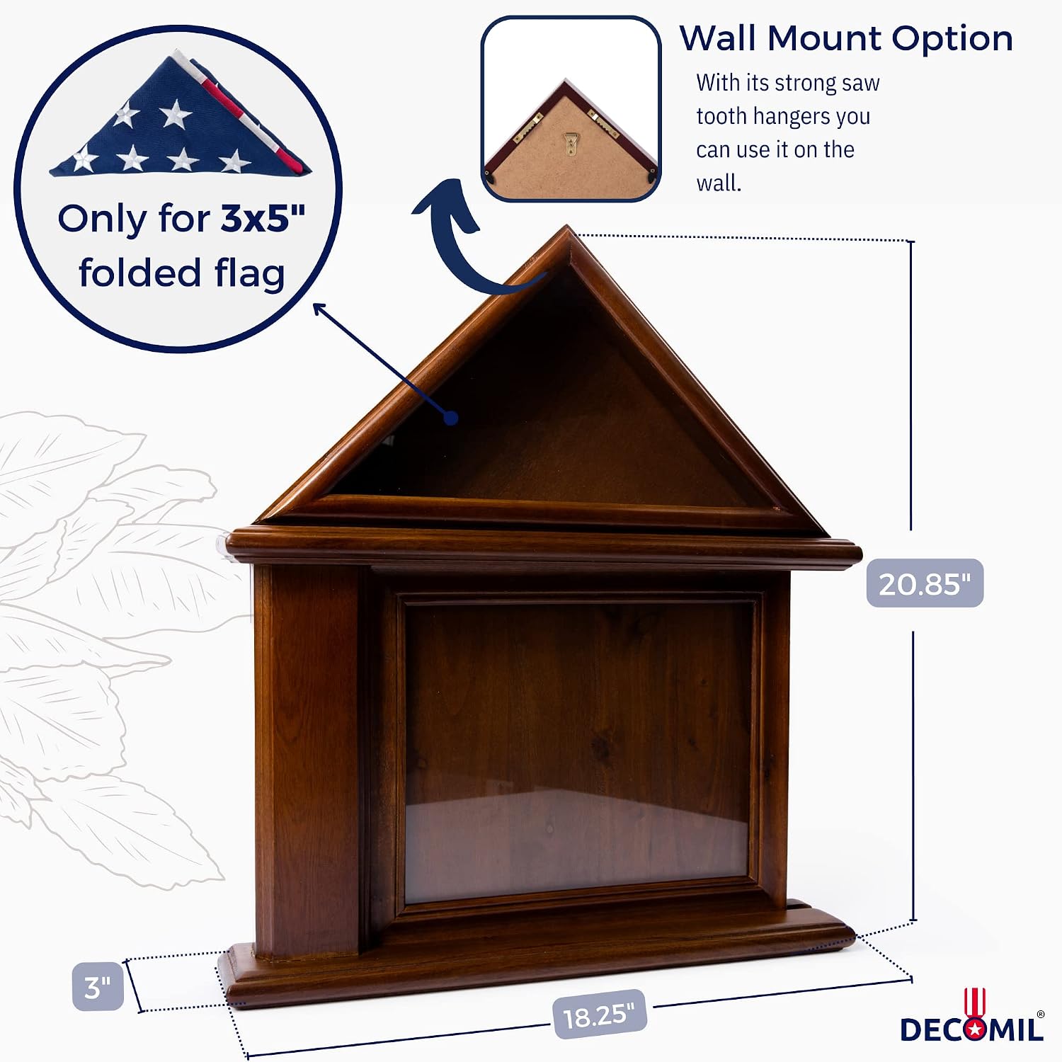 DECOMIL Flag Display Case with Certificate & Document Holder Frame