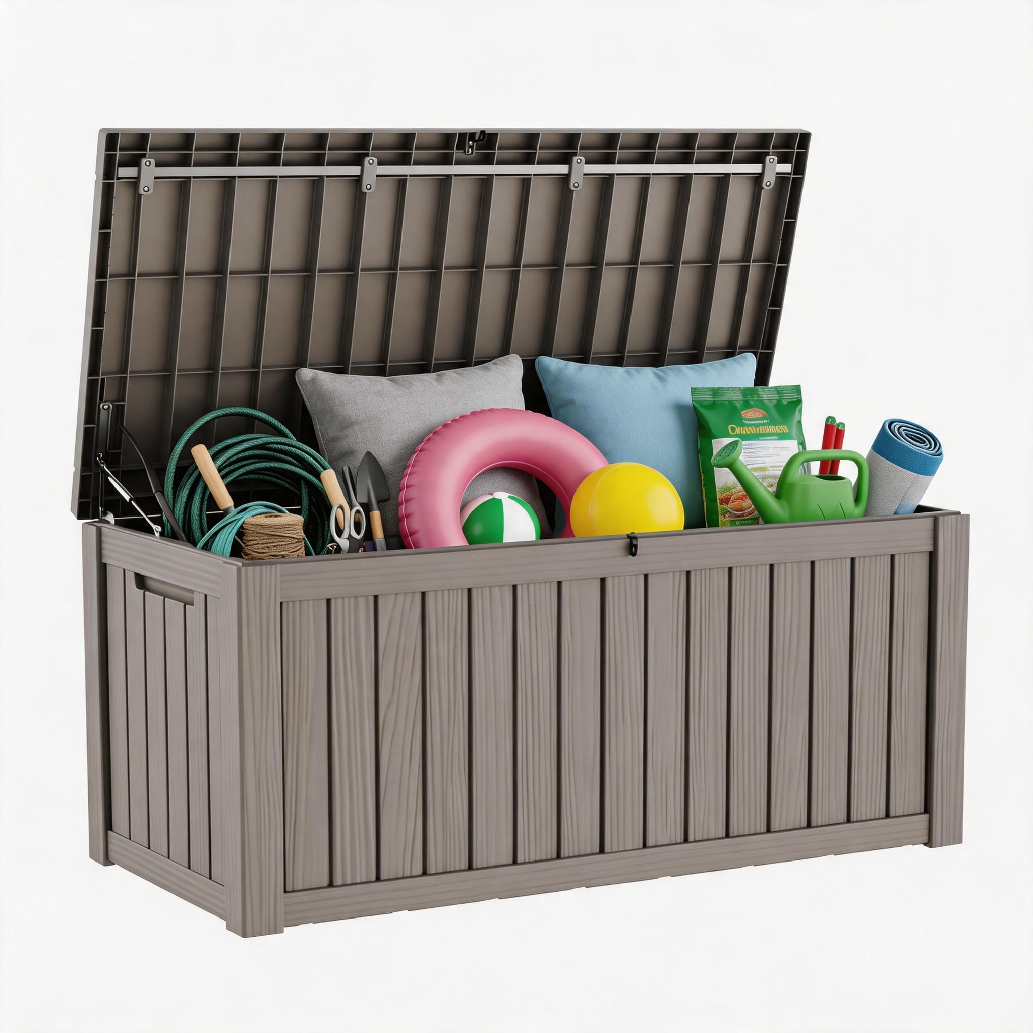 80 Gallon Deck Box with Wheels, Waterproof Resin Outdoor Storage, Easy Assembly, Rolling Bin for Patio Cushions, Pool Toys & Garden Tools, Brown