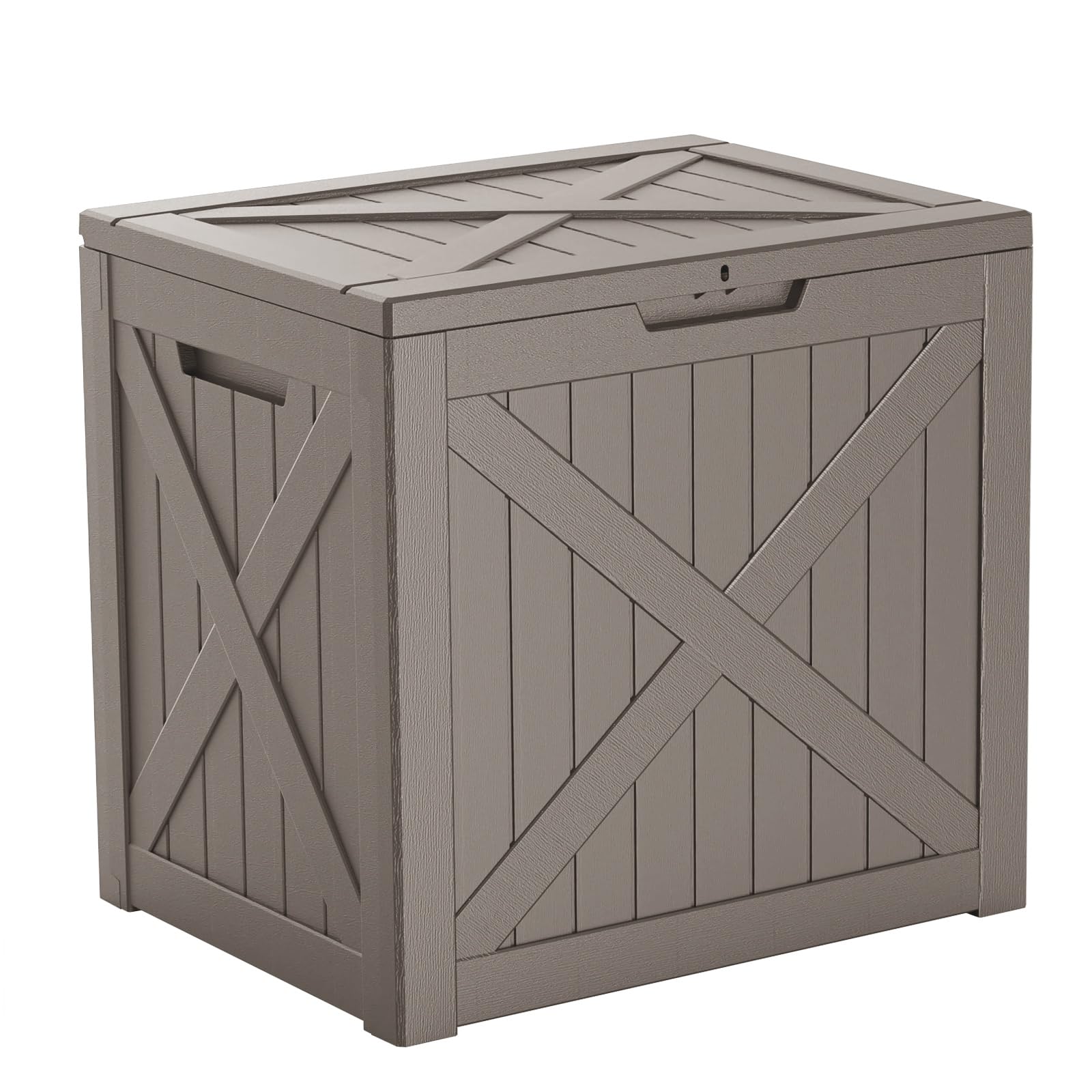 PatioZen 31 Gallon Wicker Pattern Resin Deck Box, Lockable Patio Outdoor Storage Box for Furniture, Garden Tools and Tools Storage, Waterproof Outside Storage Box (Grey)