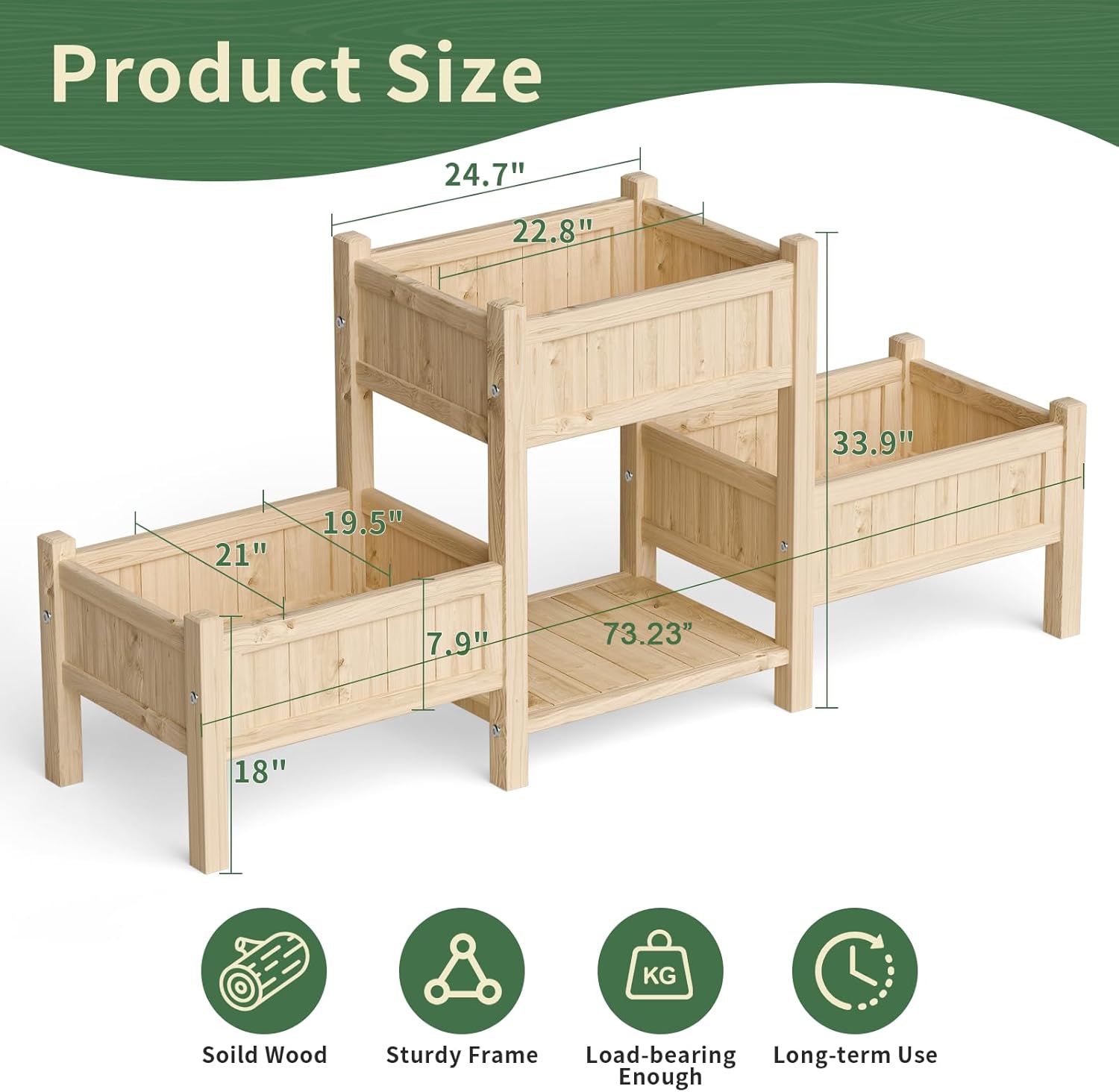 Extra Large Wooden Raised Garden Bed with Legs & Storage Shelf 3 Tier Outdoor Elevated Planter Box for Patios/Herbs/Flowers/Vegetables, Easy Assembly, Natural