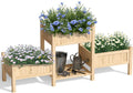 Extra Large Wooden Raised Garden Bed with Legs & Storage Shelf 3 Tier Outdoor Elevated Planter Box for Patios/Herbs/Flowers/Vegetables, Easy Assembly, Natural