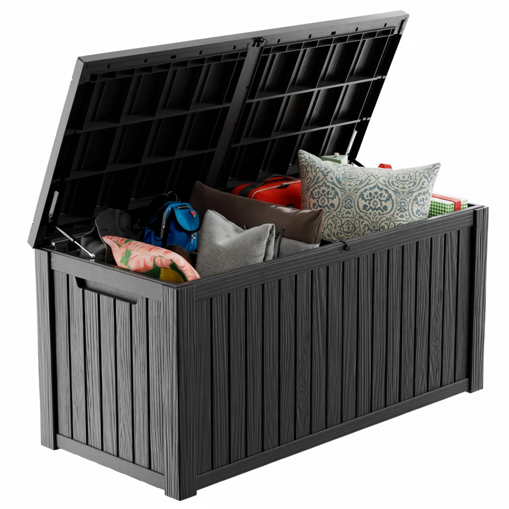 PatioZen 31 Gallon Wicker Pattern Resin Deck Box, Lockable Patio Outdoor Storage Box for Furniture, Garden Tools and Tools Storage, Waterproof Outside Storage Box (Grey)