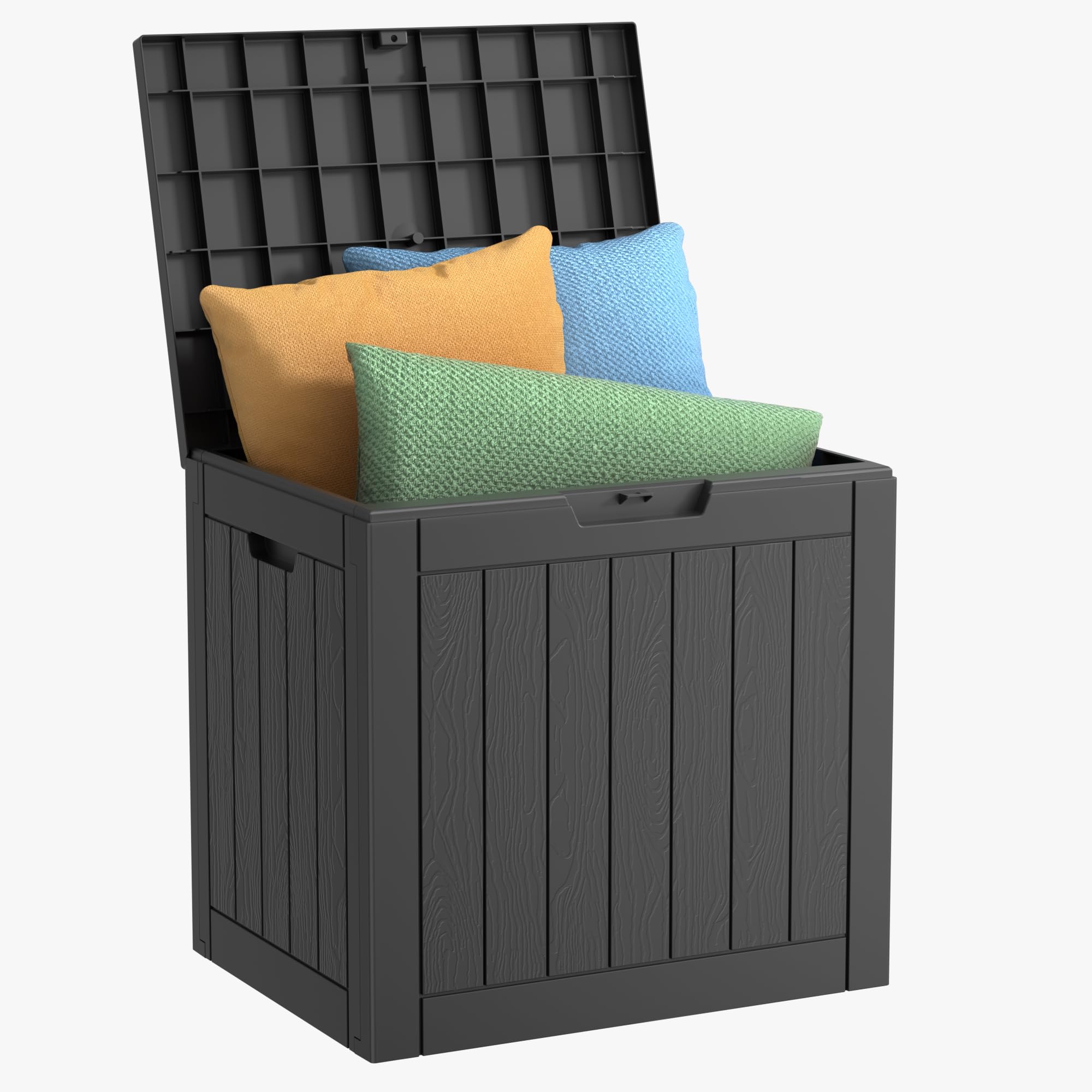EasyUp 85 Gallon Outdoor Storage Box, Resin Waterproof UV-Resistant Deck Box, Reinforced Stability for Patio, Garden, and Poolside, Striped Black