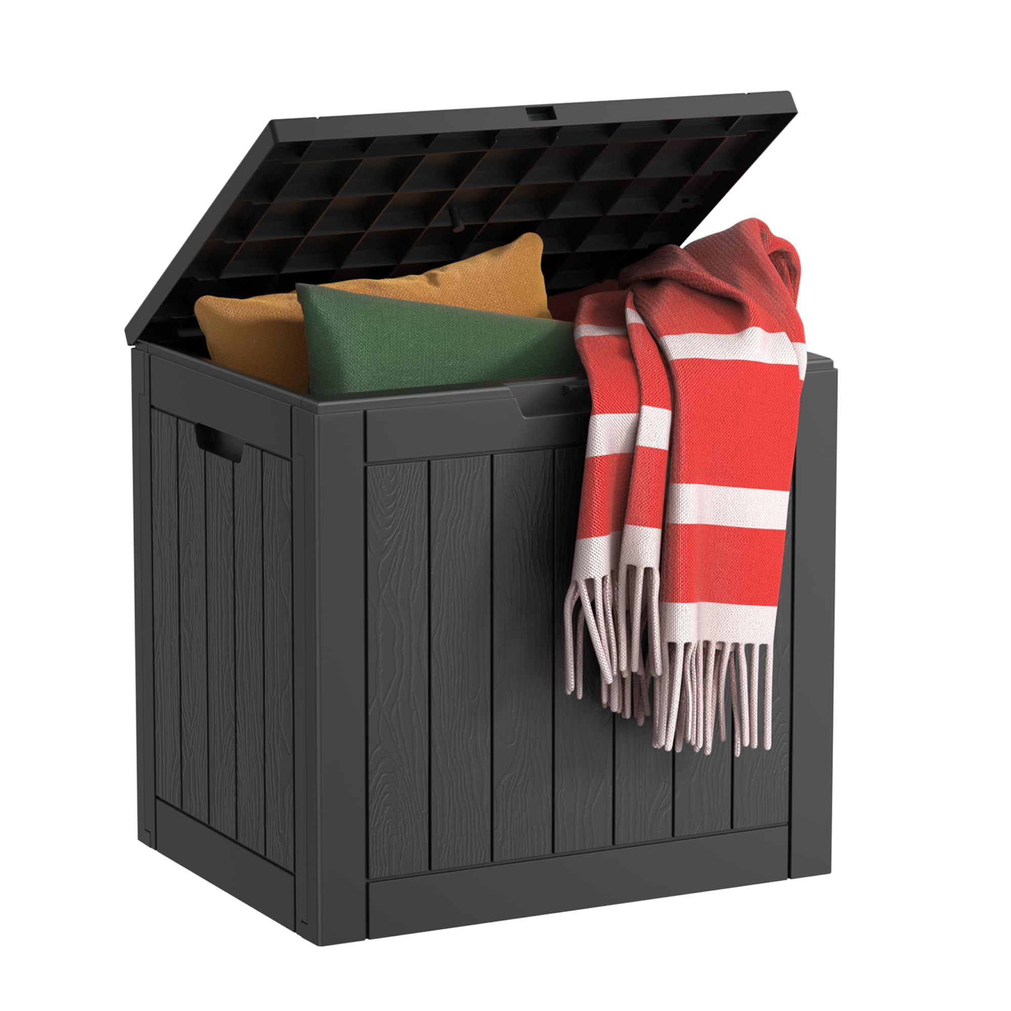 EasyUp 85 Gallon Outdoor Storage Box, Resin Waterproof UV-Resistant Deck Box, Reinforced Stability for Patio, Garden, and Poolside, Striped Black