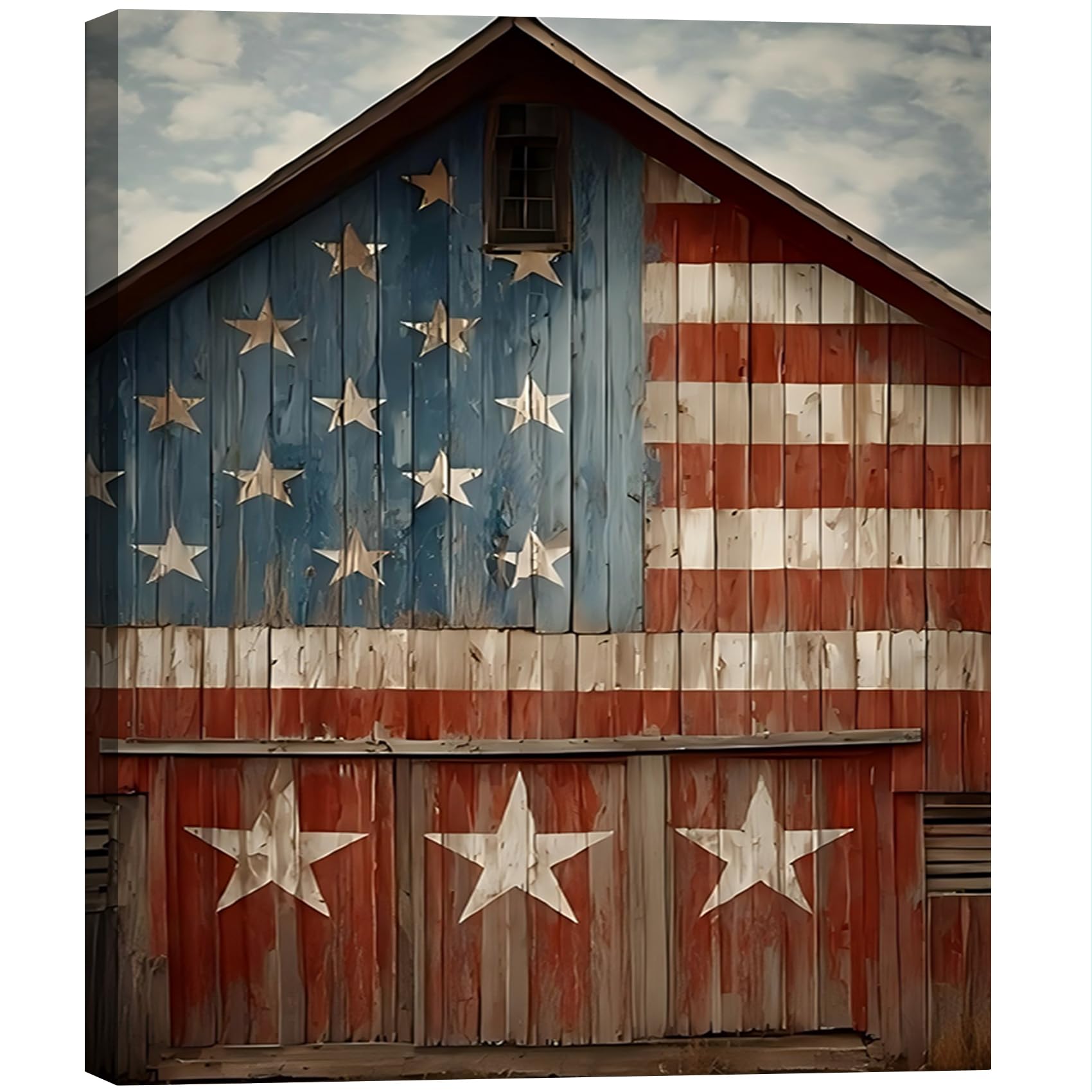 Vintage American Flag Wildflower Canvas Wall Art for Living Room, Framed Patriotic 4th of July Canvas Prints Pictures, Rustic Farmhouse Artwork for Enterway Bedroom Bathroom Wall Decor
