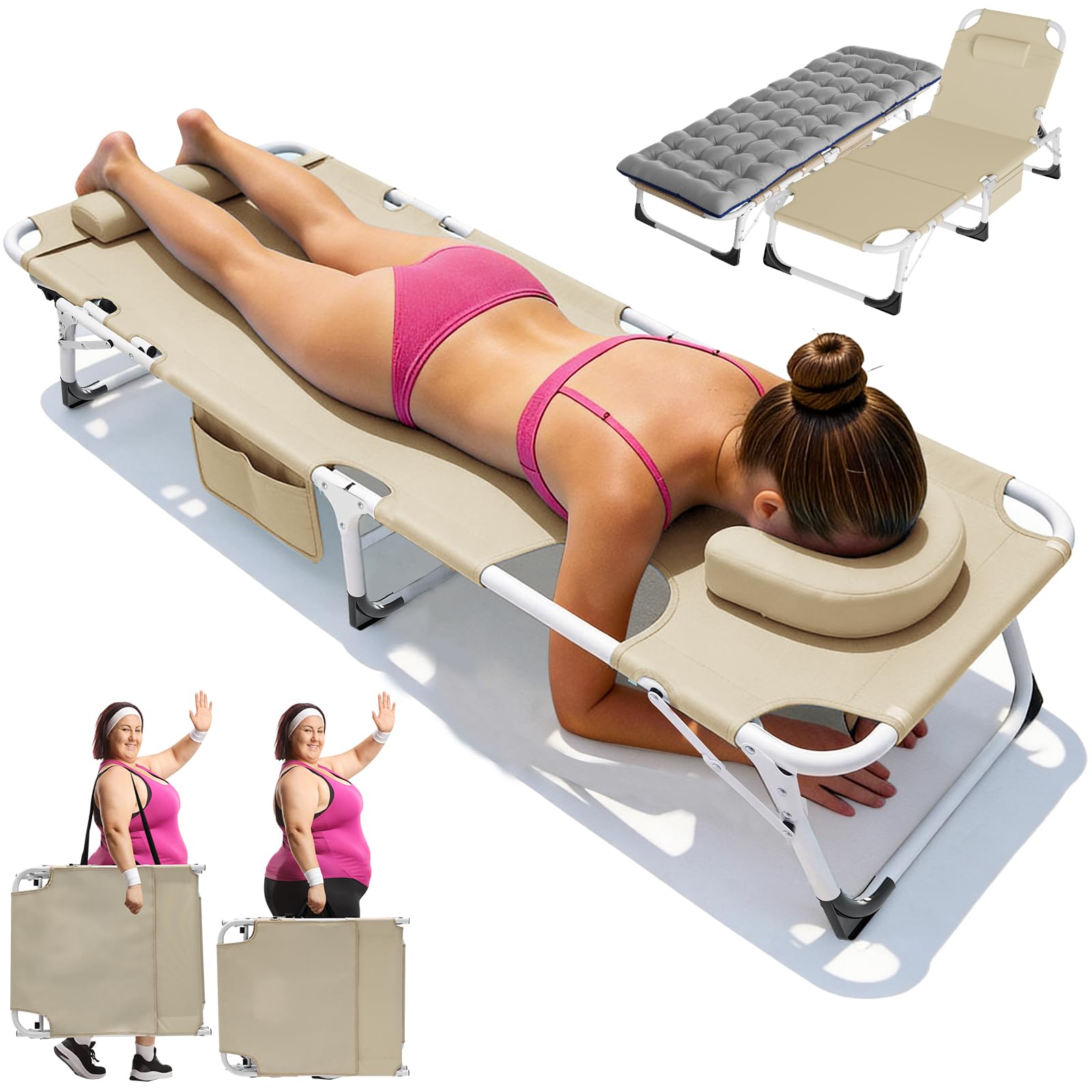 ABORON Chaise Lounge Chair,5 Positions Padded Outdoor Tanning Chair,Heavy Duty Portable Lounge Chair for Outdoor Sunbathing Patio Pool Lawn Deck Poolside,Support up to 440 Lbs