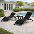 3PC Khaki Reclining Chaise Lounge with Side Table
