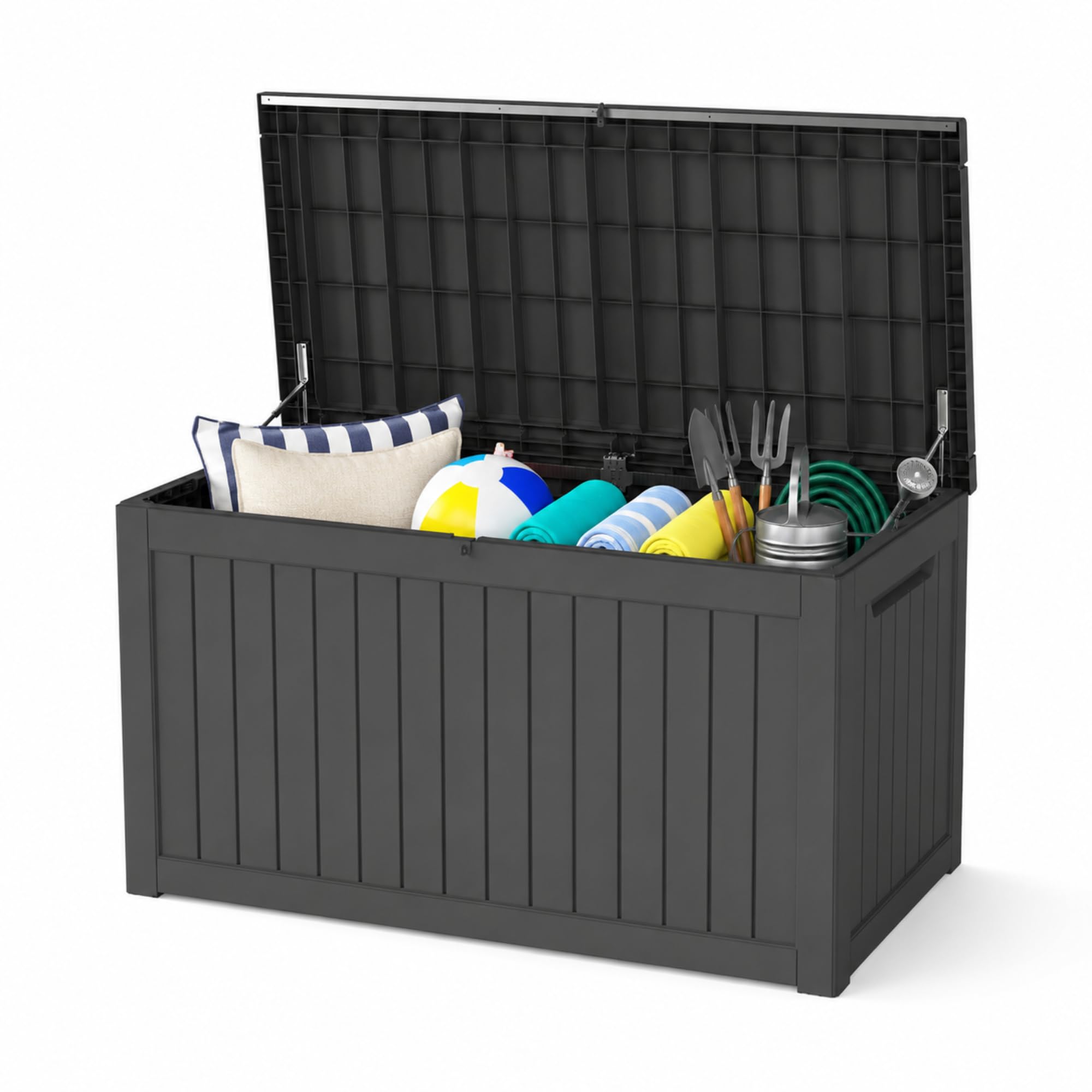 80 Gallon Deck Box with Wheels, Waterproof Resin Outdoor Storage, Easy Assembly, Rolling Bin for Patio Cushions, Pool Toys & Garden Tools, Brown