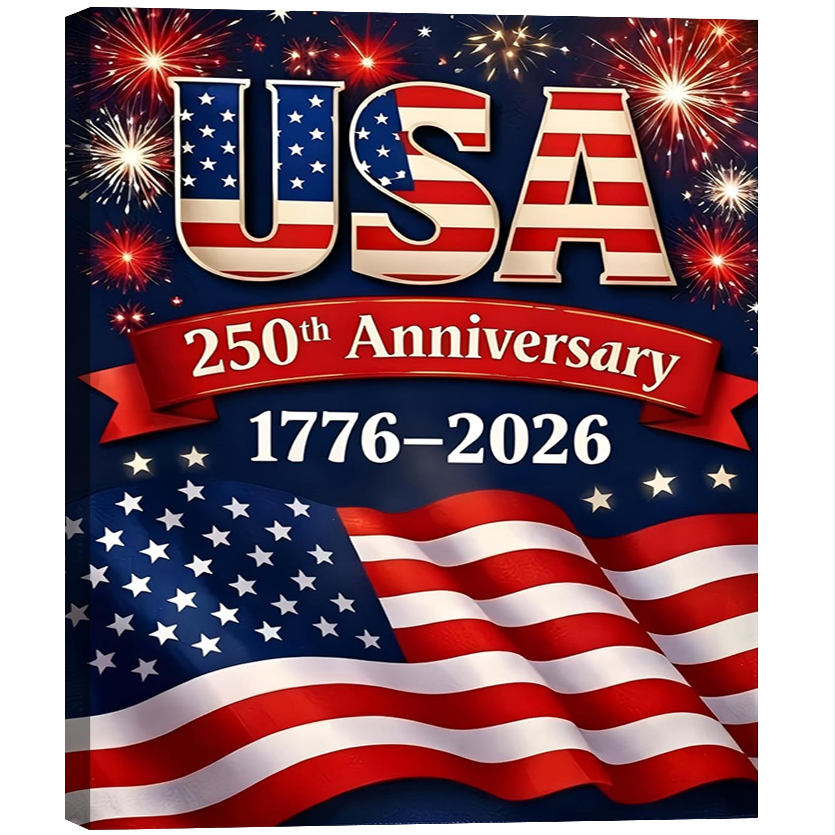 Vintage American Flag Wildflower Canvas Wall Art for Living Room, Framed Patriotic 4th of July Canvas Prints Pictures, Rustic Farmhouse Artwork for Enterway Bedroom Bathroom Wall Decor