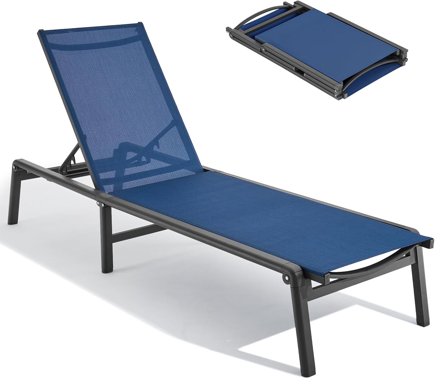 ONBRILL Aluminum Chaise Lounge Chair Outdoor, Foldable & Assembly Free Outdoor Lounge Chair with 5 Position Adjustable Backrest, Patio Pool Lounge Chairs for Outside Poolside Beach Lawn, 1PC, Khaki