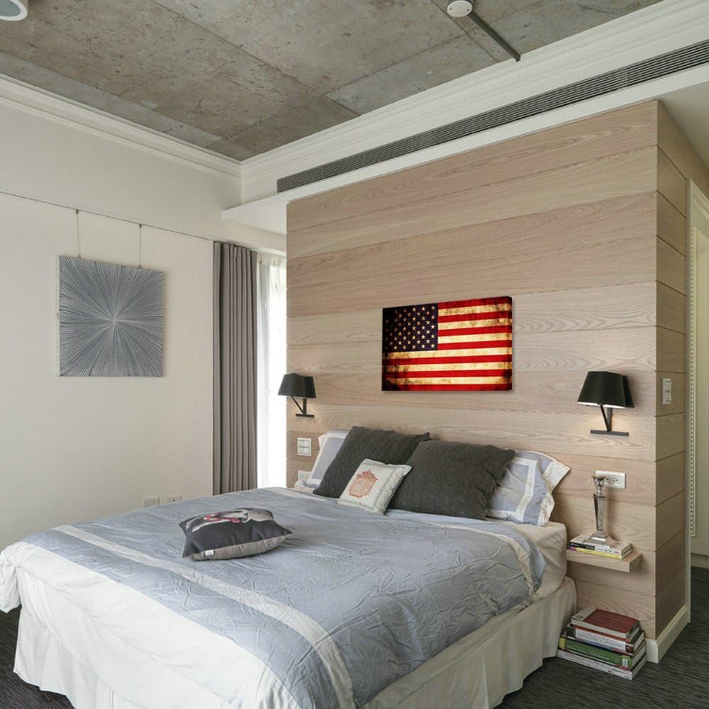 KREATIVE ARTS Gallery Wrap Canvas Prints Large Size Vintage America Flag Canvas Wall Art Honored Nation Symbol Picture Framed and Stretched USA Flag Poster for Home Office Decor Rustic 24"x36"