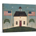 CANVAS ON DEMAND School House Canvas Wall Art Print by Warren Kimble, Home Decor, Patriotic, American Flag Artwork,20" x16in
