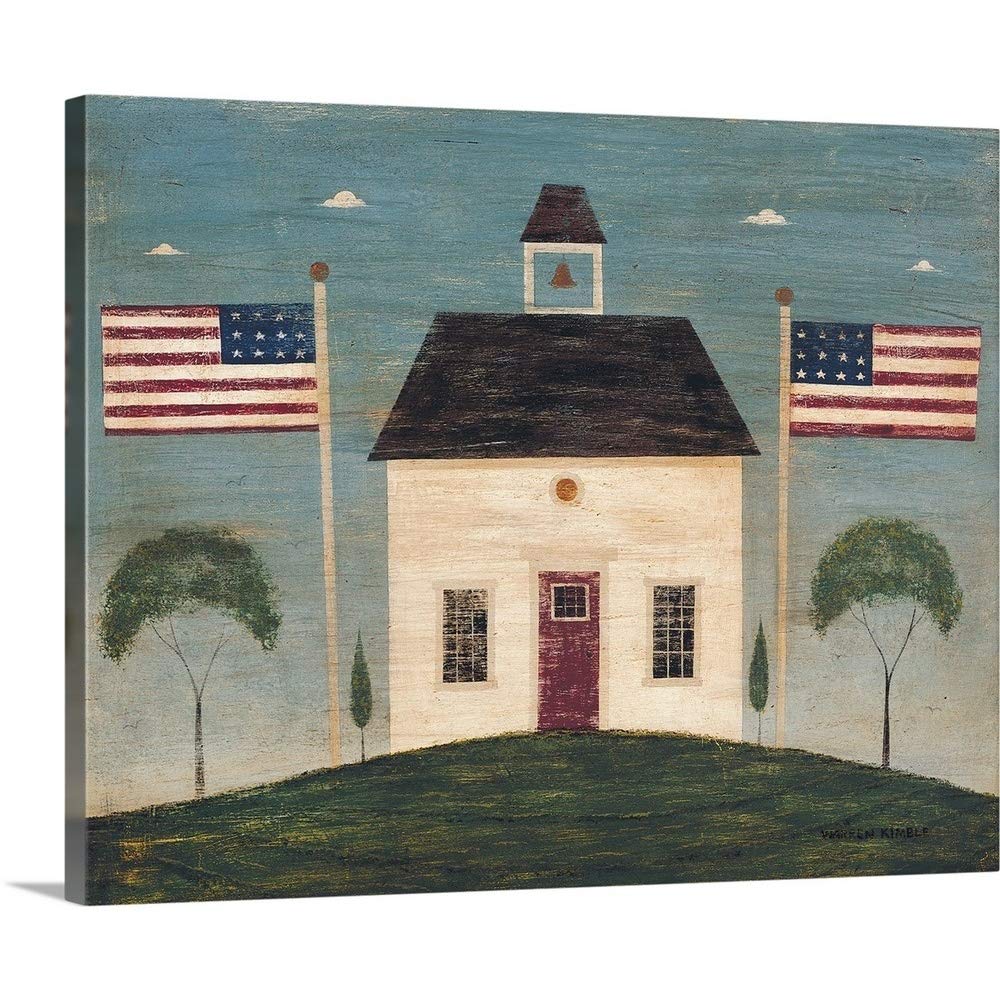CANVAS ON DEMAND School House Canvas Wall Art Print by Warren Kimble, Home Decor, Patriotic, American Flag Artwork,20" x16in