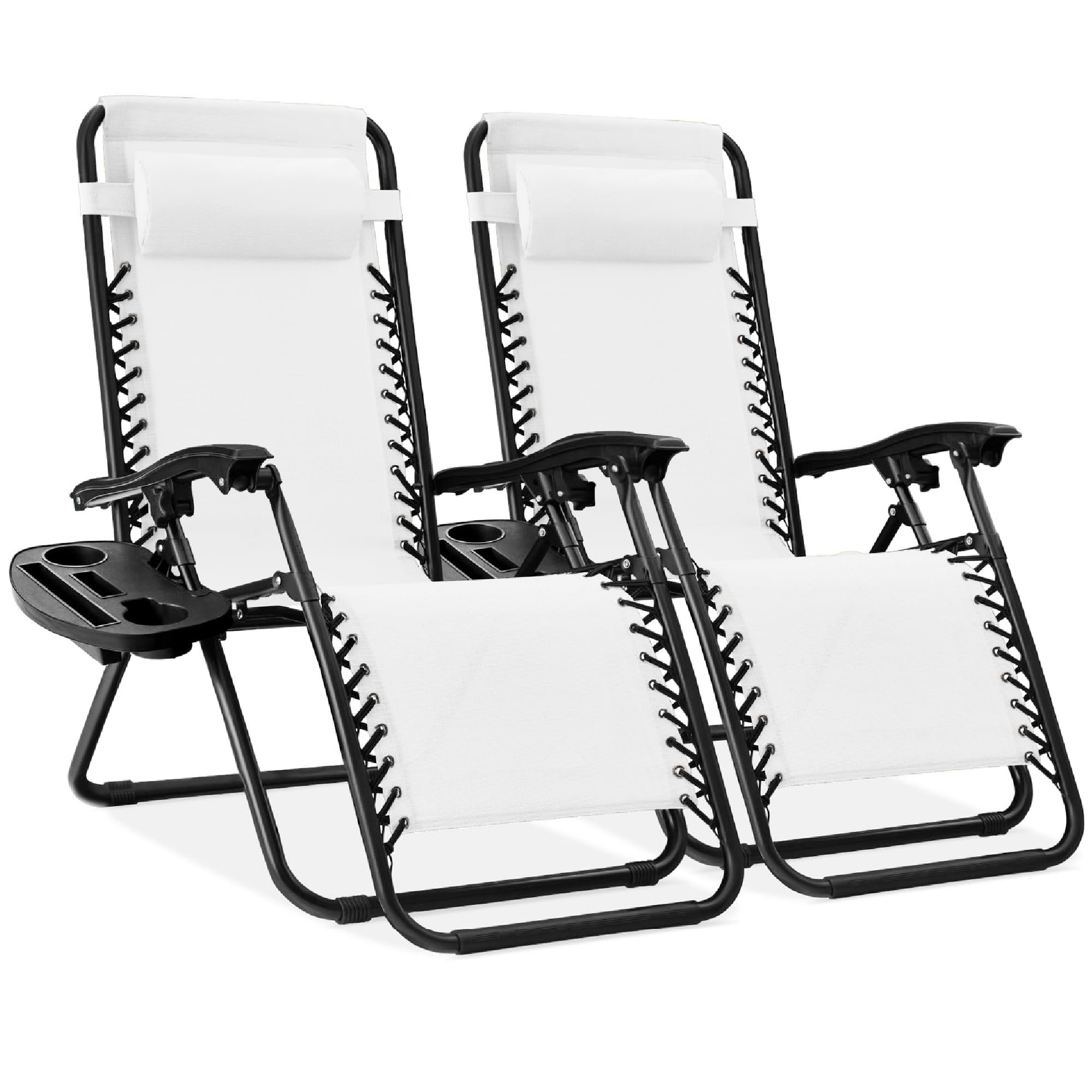 Best Choice Products Set of 2 Adjustable Steel Mesh Zero Gravity Lounge Chair Recliners w/Pillows and Cup Holder Trays - Ice Gray