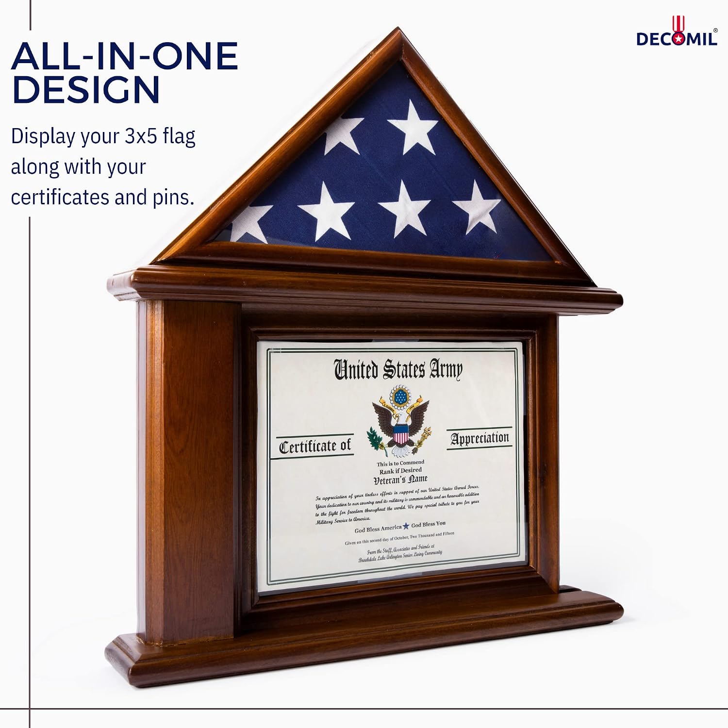 DECOMIL Flag Display Case with Certificate & Document Holder Frame