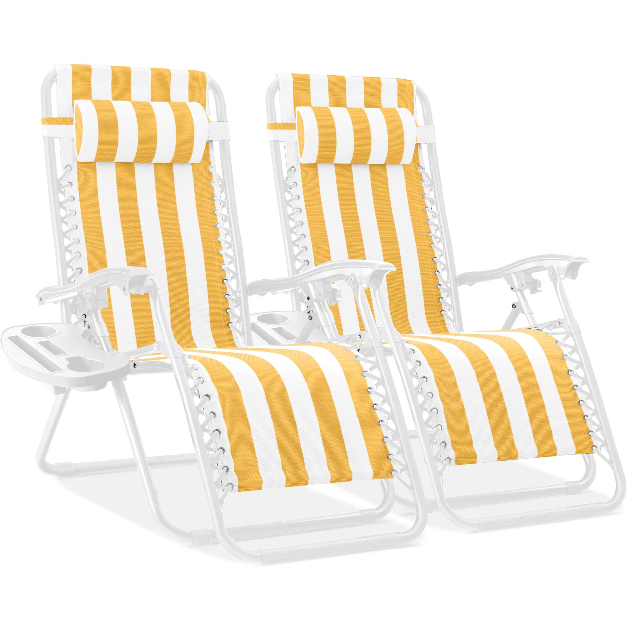 Best Choice Products Set of 2 Adjustable Steel Mesh Zero Gravity Lounge Chair Recliners w/Pillows and Cup Holder Trays - Ice Gray