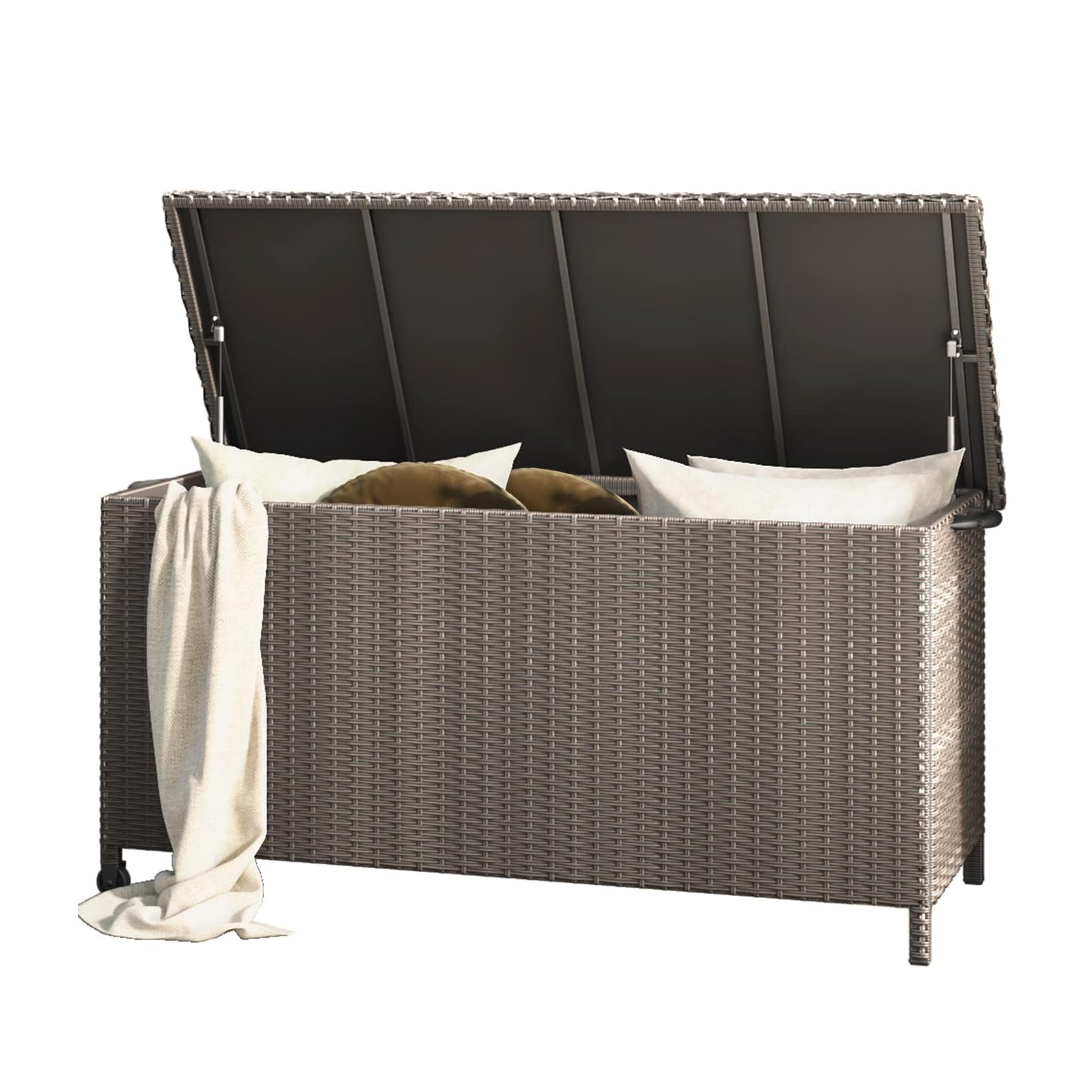 Grand patio 170 Gallon Deck Storage Box Deck Box Outdoor Storage Box Indoor Wicker Storage Bin Patio Storage Box for Patio Furniture Cushions Garden Tools Pool Accessories, Black