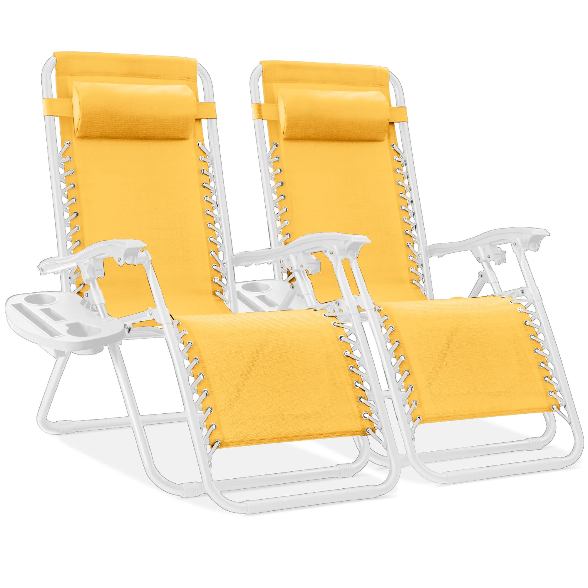 Best Choice Products Set of 2 Adjustable Steel Mesh Zero Gravity Lounge Chair Recliners w/Pillows and Cup Holder Trays - Ice Gray