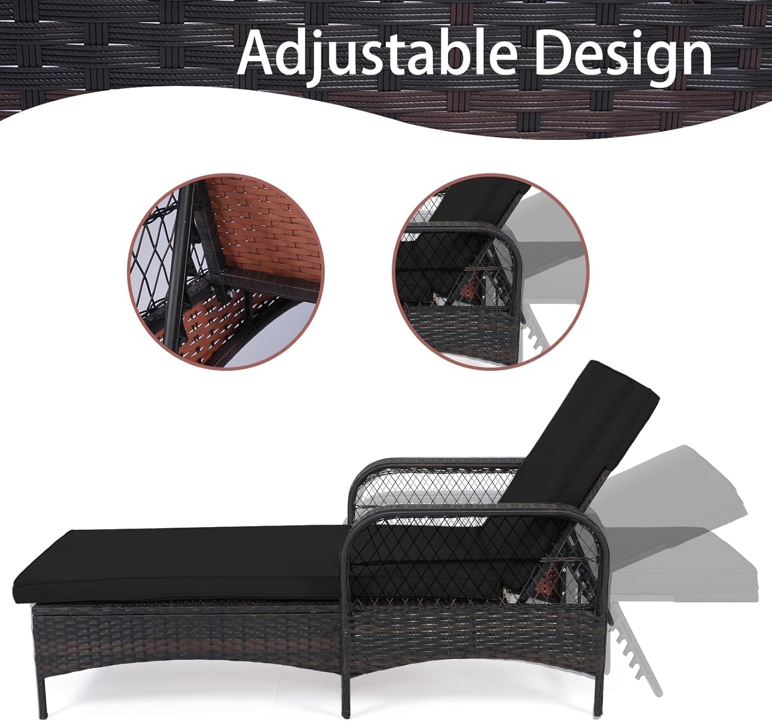 LEVELEVE Outdoor Wicker Chaise Lounge Sets, Patio Recliner Chairs with Tea Table