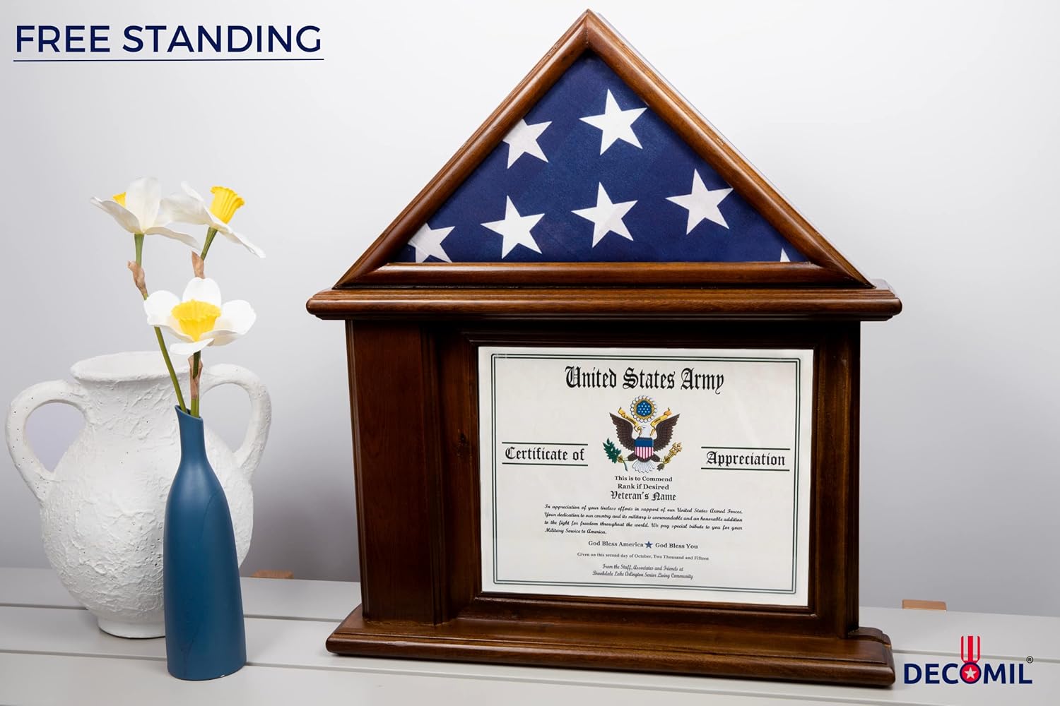 DECOMIL Flag Display Case with Certificate & Document Holder Frame